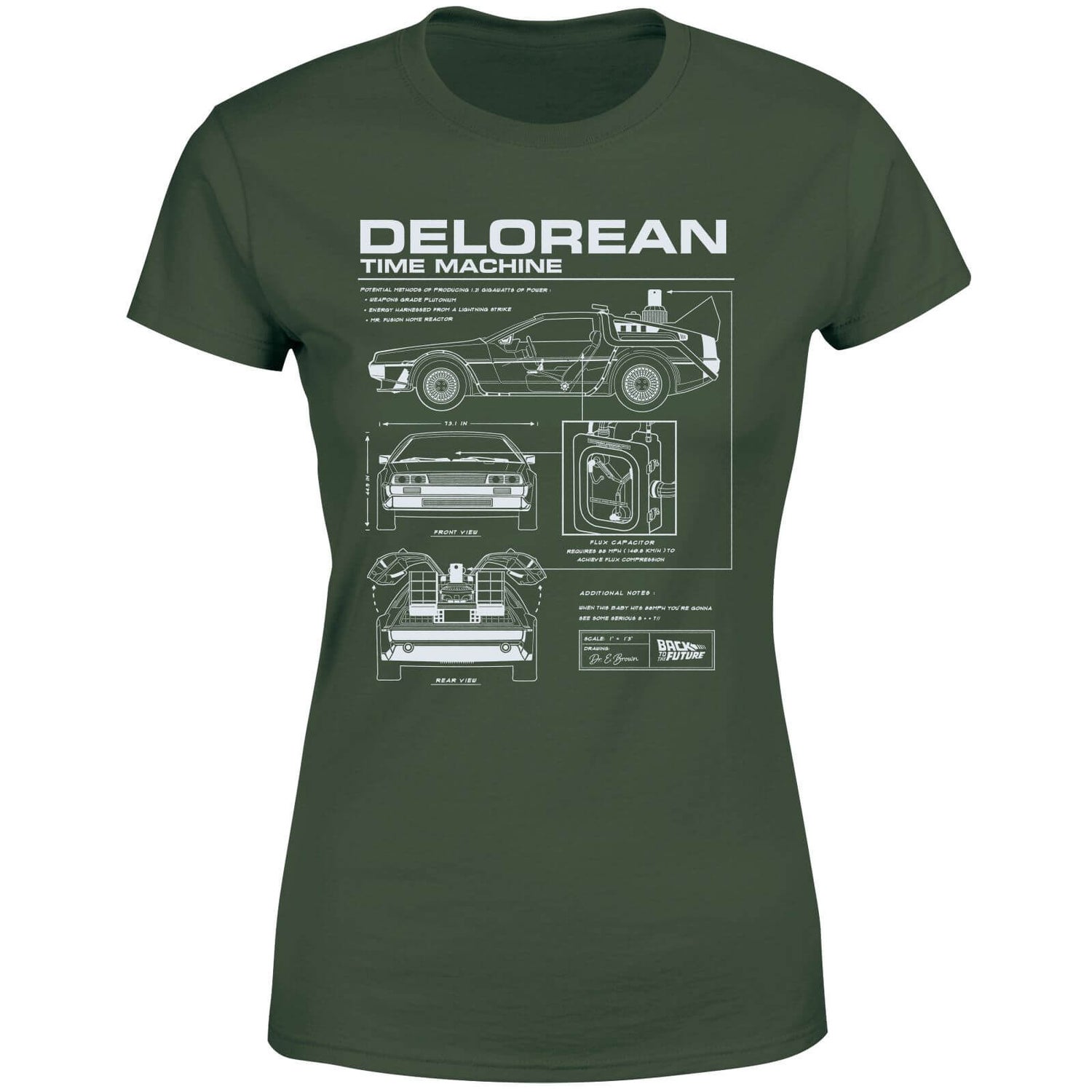 Back To The Future Delorean Schematic Women's T-Shirt - Green
