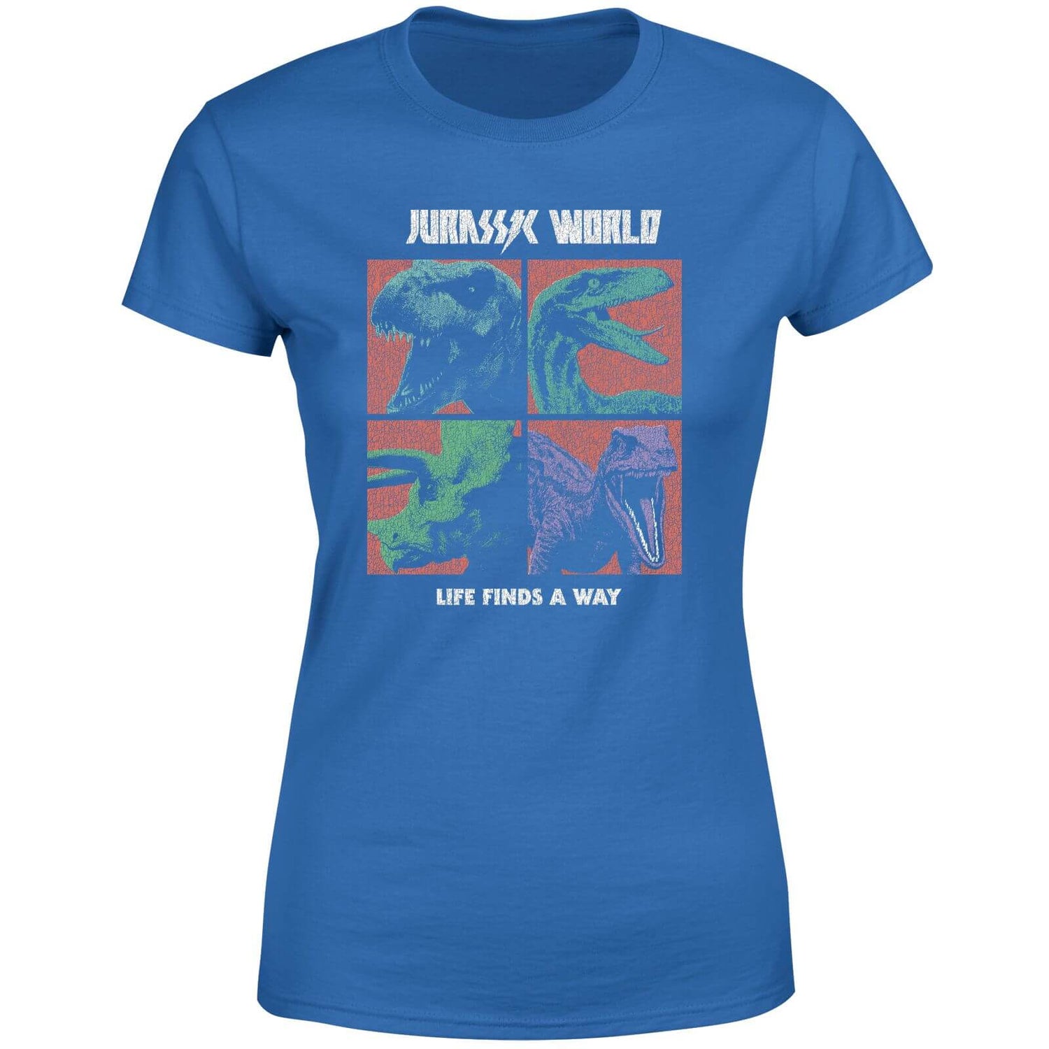 Jurassic Park World Four Colour Faces Women's T-Shirt - Blue