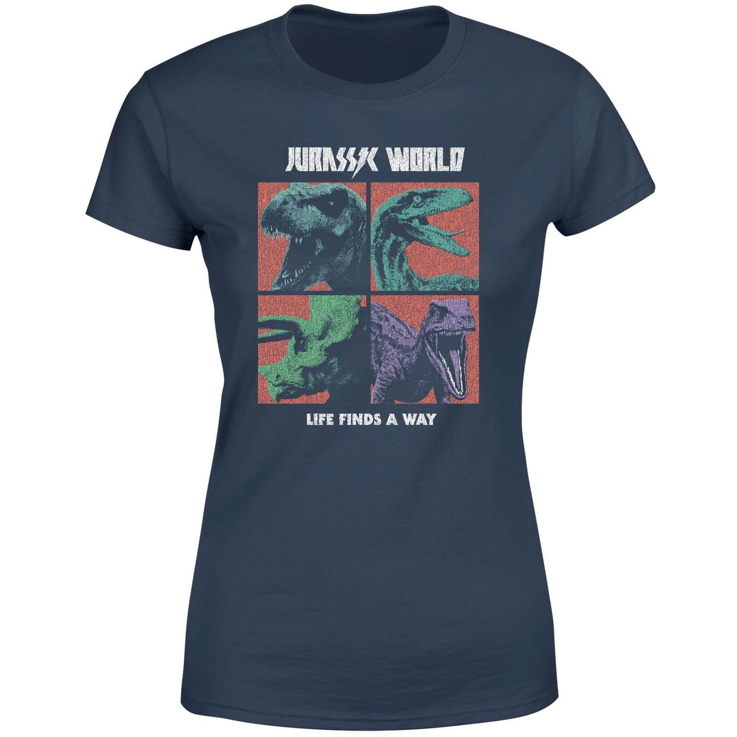 Jurassic Park World Four Colour Faces Women's T-Shirt - Navy