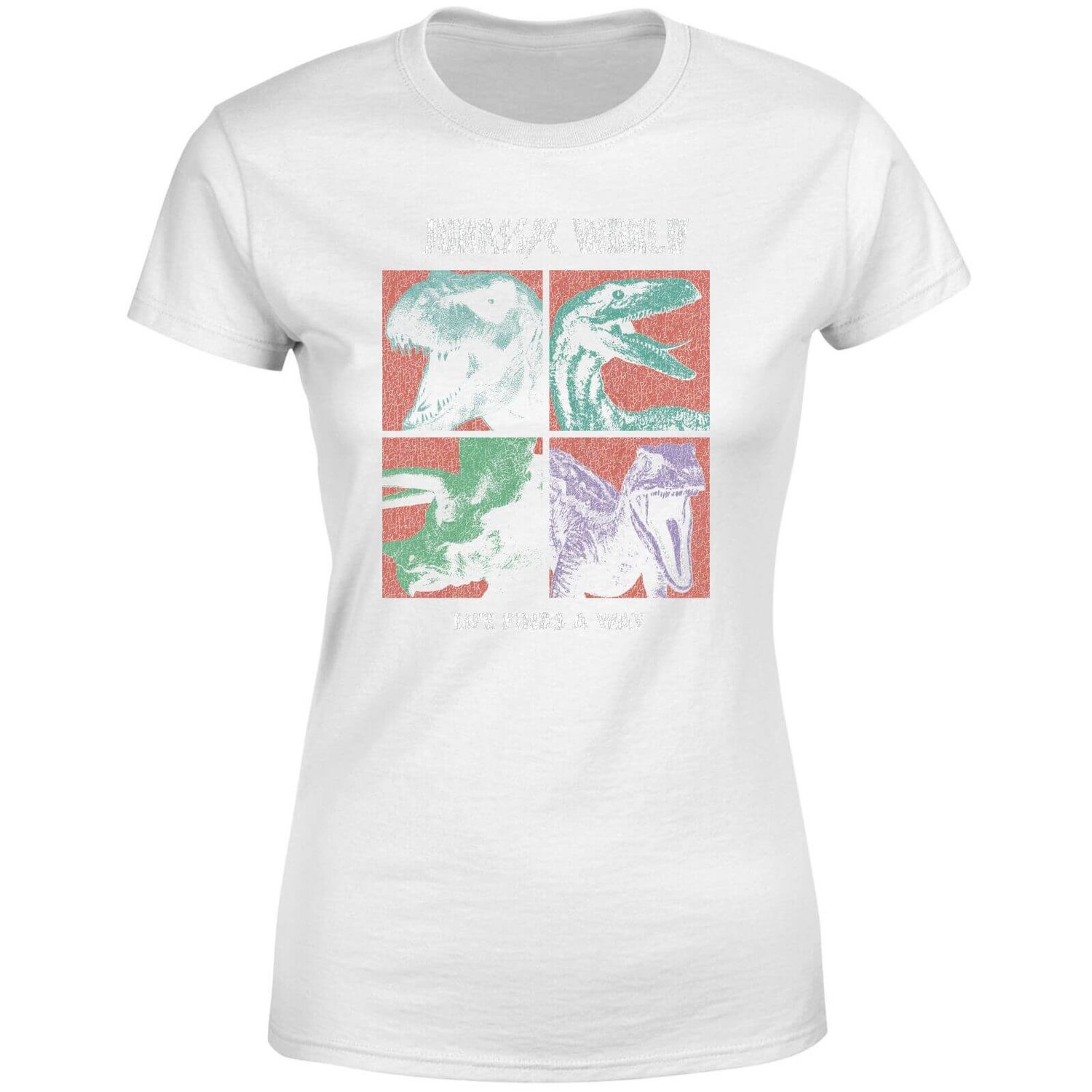Jurassic Park World Four Colour Faces Women's T-Shirt - White