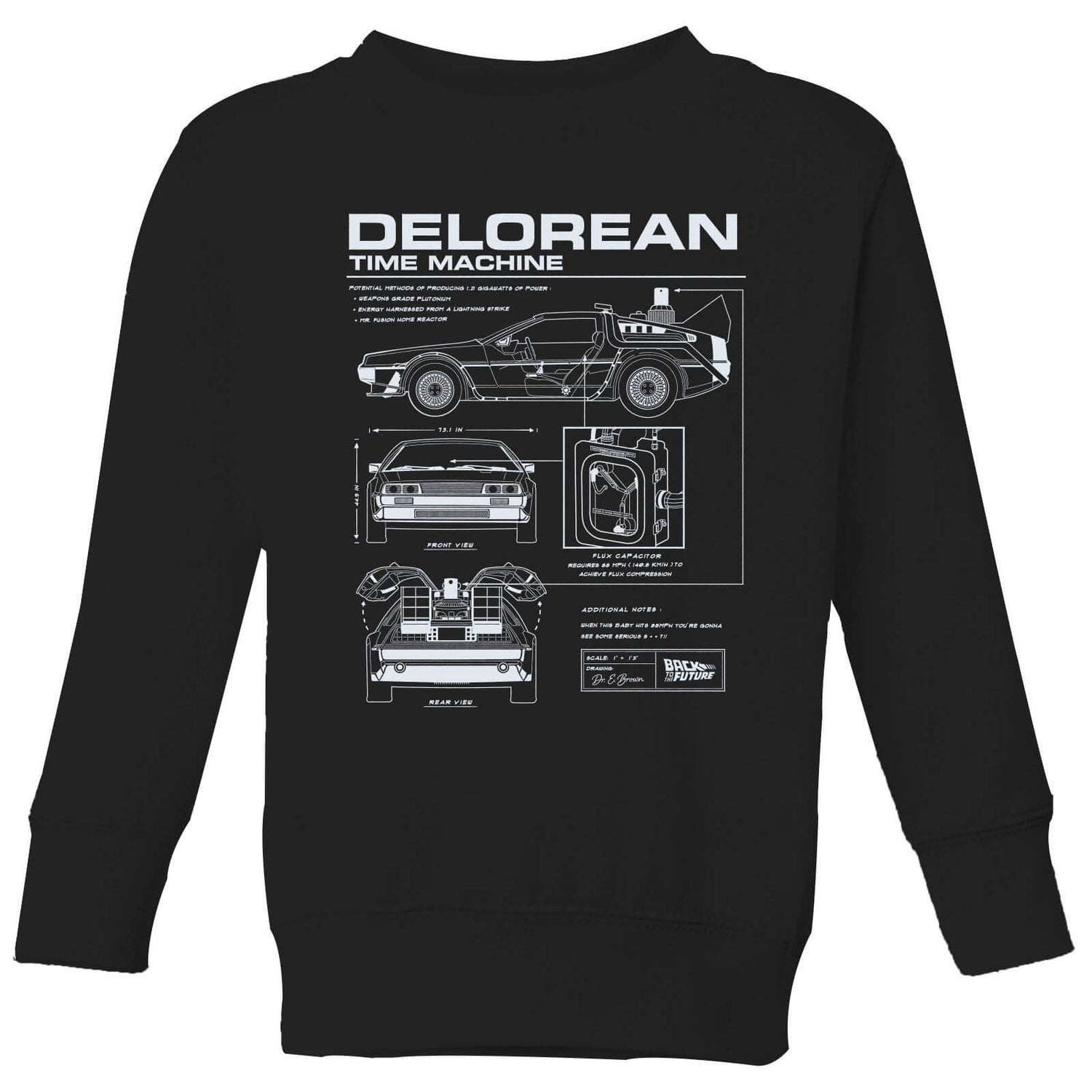 Back To The Future Delorean Schematic Kids' Sweatshirt - Black