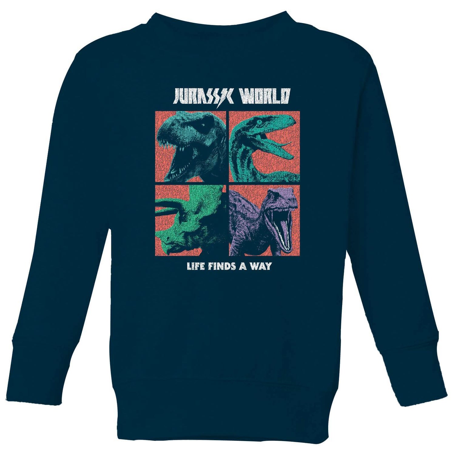 Jurassic Park World Four Colour Faces Kids' Sweatshirt - Navy