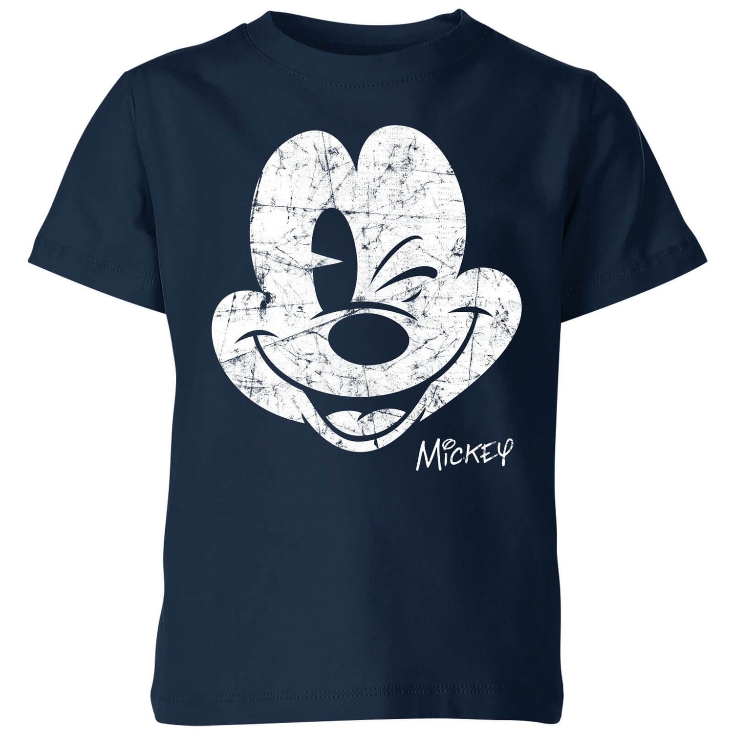 Disney Mickey Mouse Worn Face Kids' T-Shirt - Navy