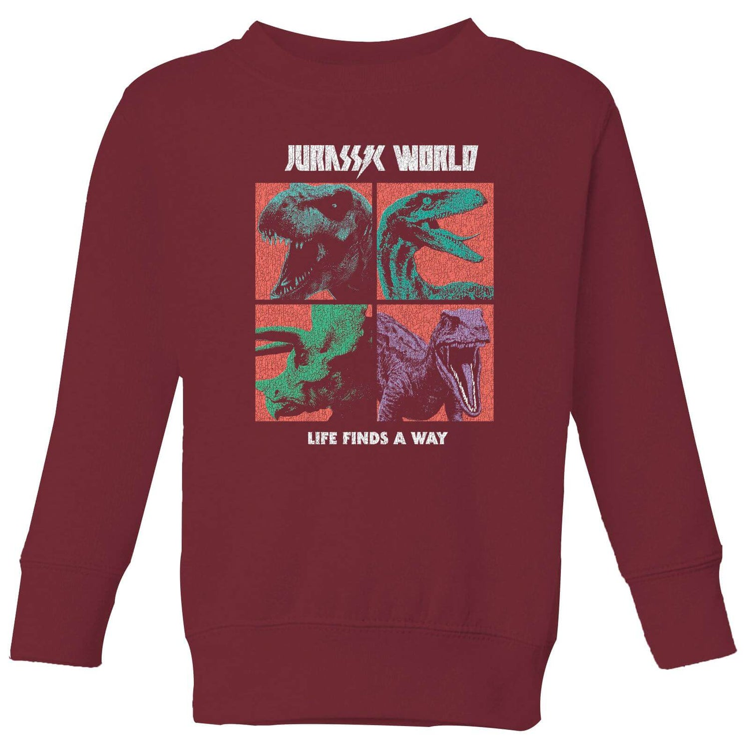 Jurassic Park World Four Colour Faces Kids' Sweatshirt - Burgundy