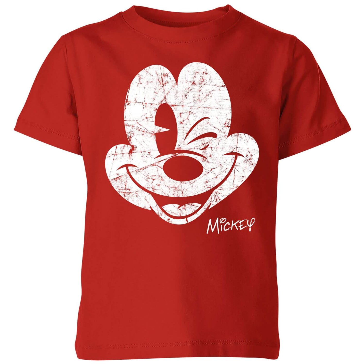 Disney Mickey Mouse Worn Face Kids' T-Shirt - Red