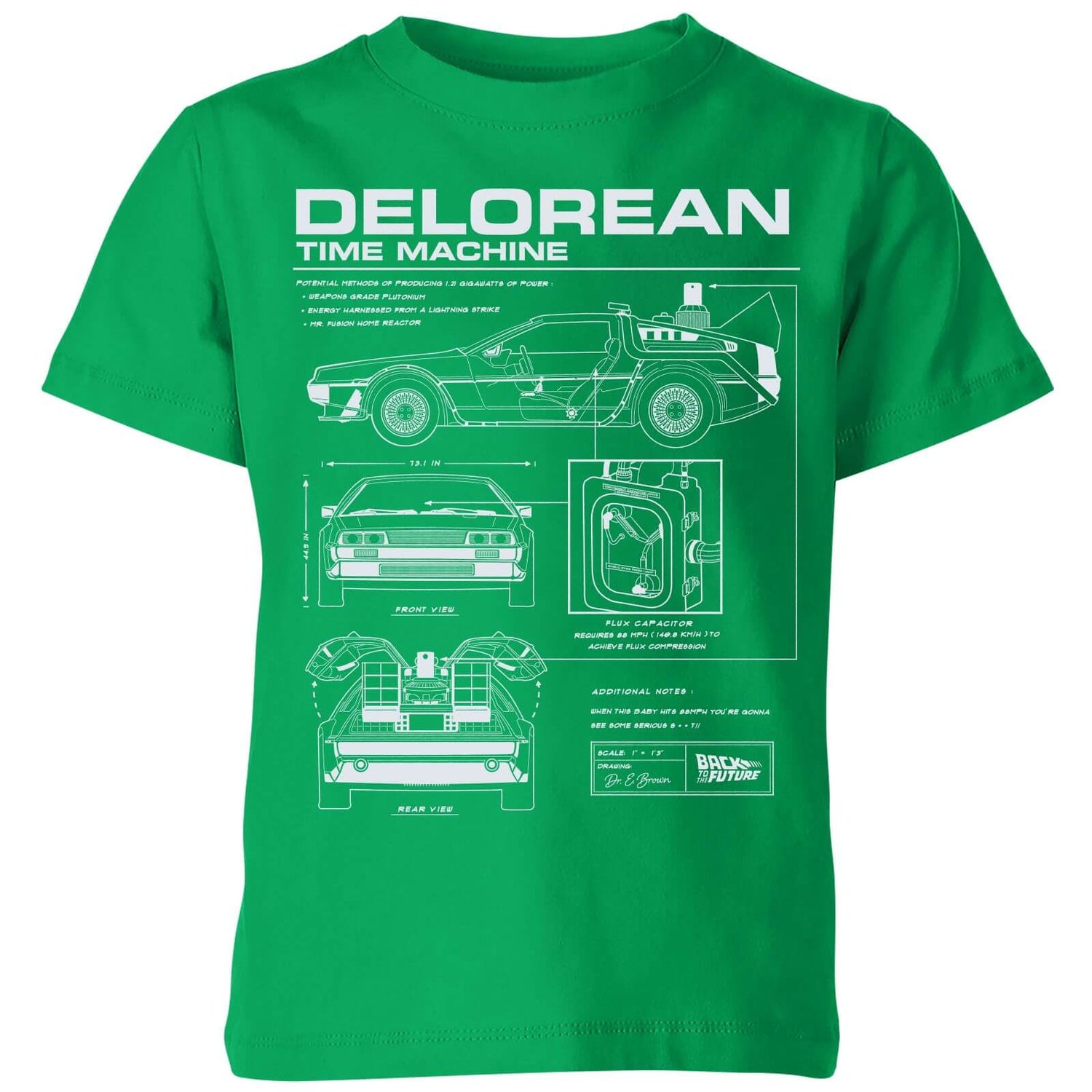 Back To The Future Delorean Schematic Kids' T-Shirt - Green