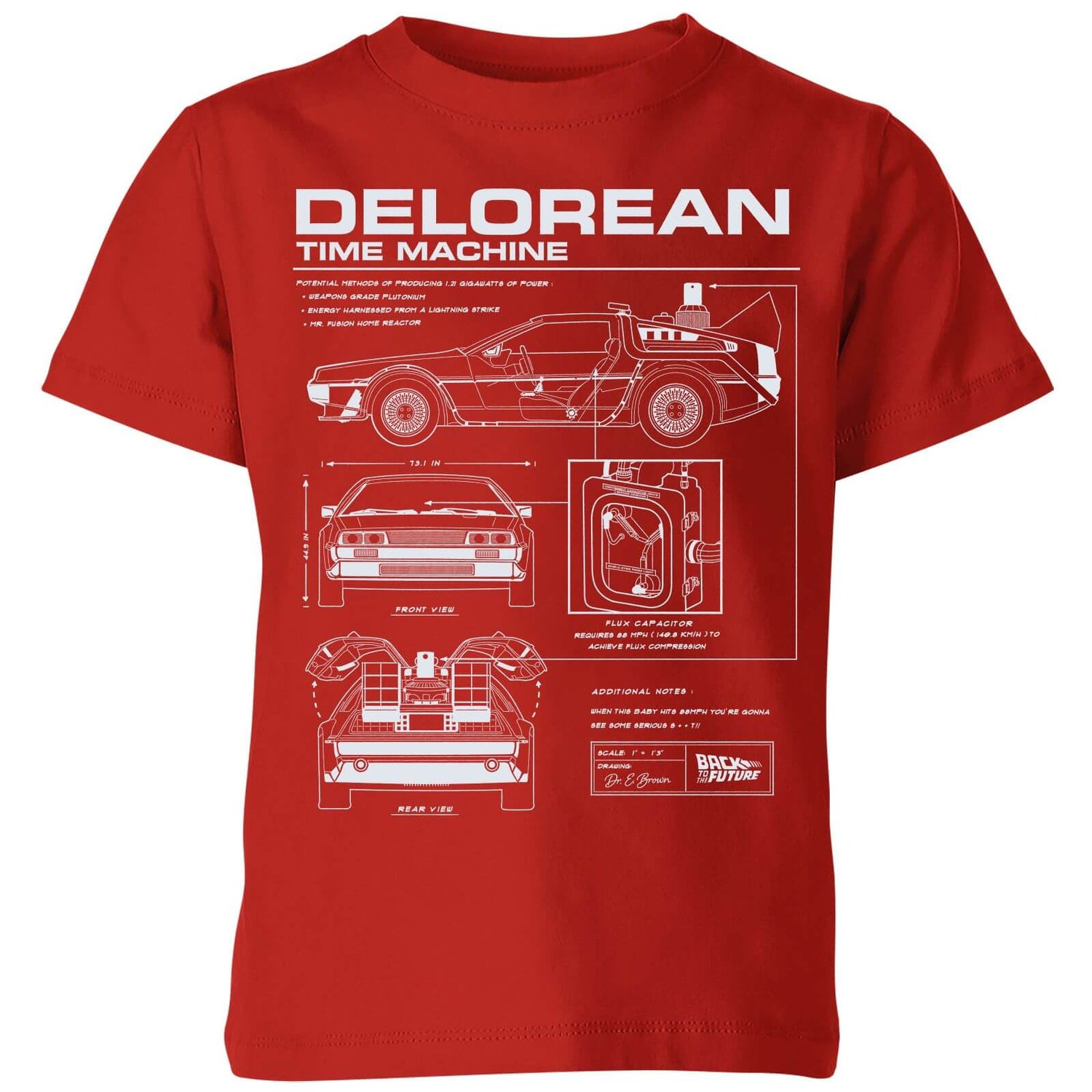 Back To The Future Delorean Schematic Kids' T-Shirt - Red