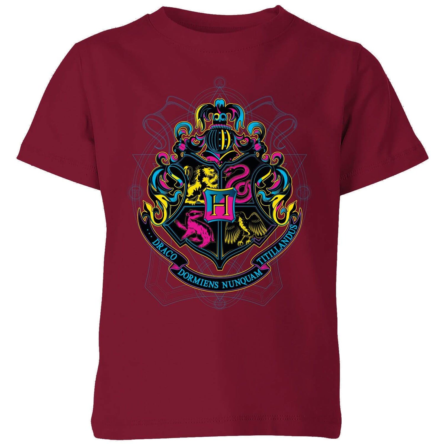 Harry Potter Hogwarts Neon Crest Kids' T-Shirt - Burgundy