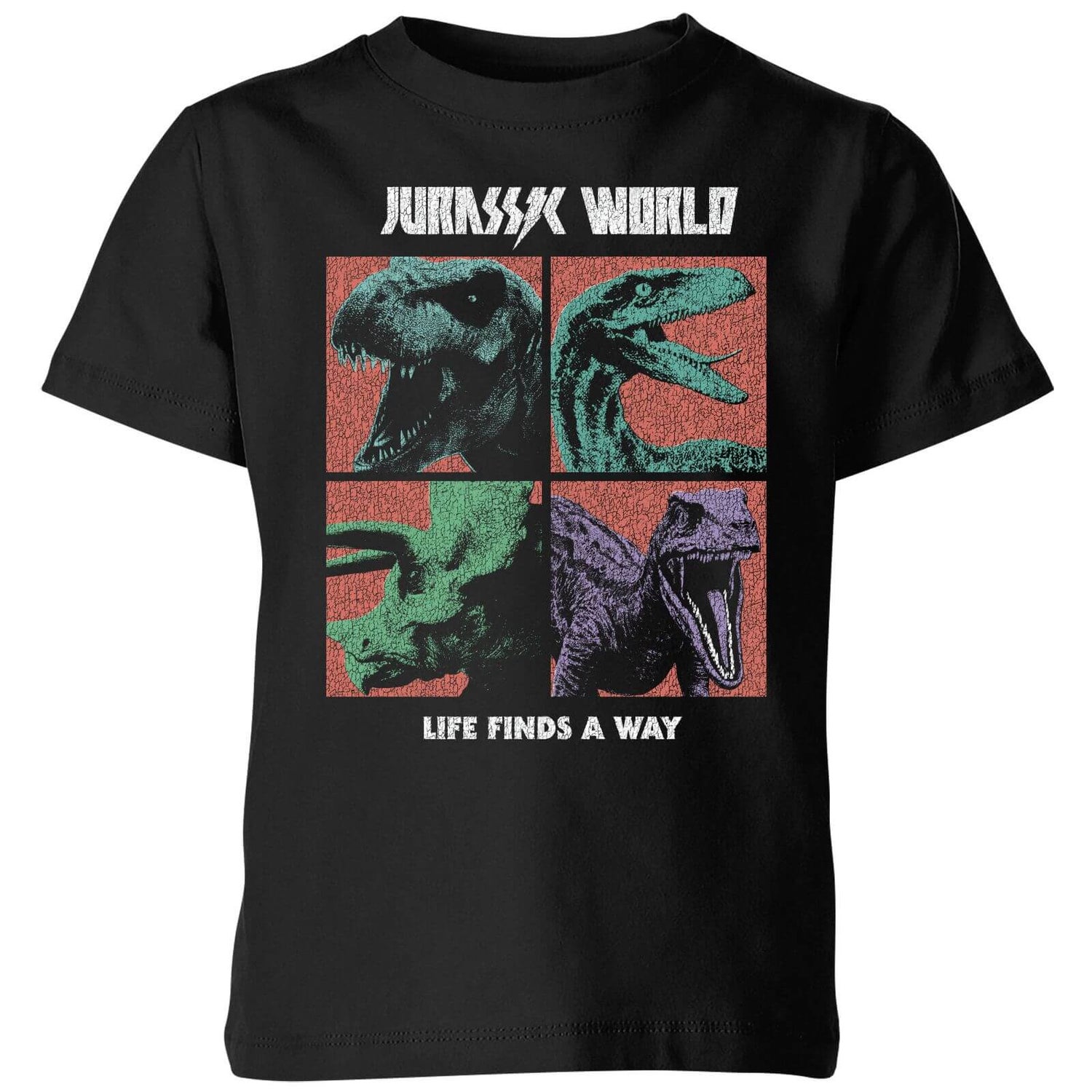 Jurassic Park World Four Colour Faces Kids' T-Shirt - Black