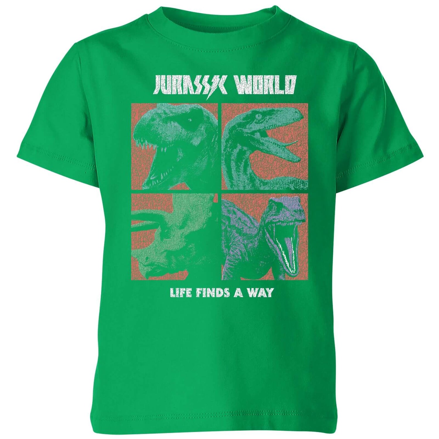 Jurassic Park World Four Colour Faces Kids' T-Shirt - Green