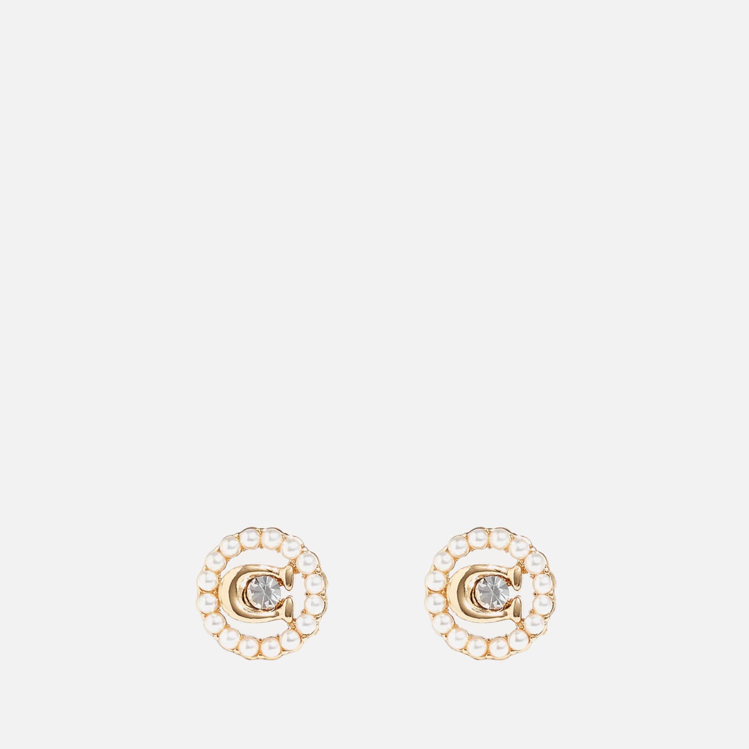 Coach C Gold-Plated Crystal and Faux Pearl Stud Earrings