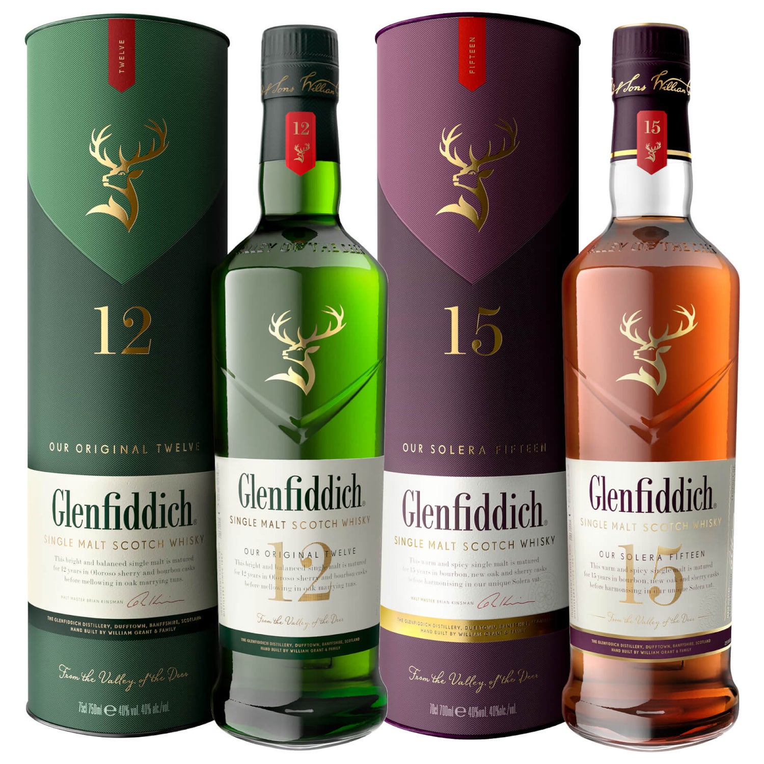 Glenfiddich 12 Year Old and 15 Year Old Single Malt Scotch Whisky Duo
