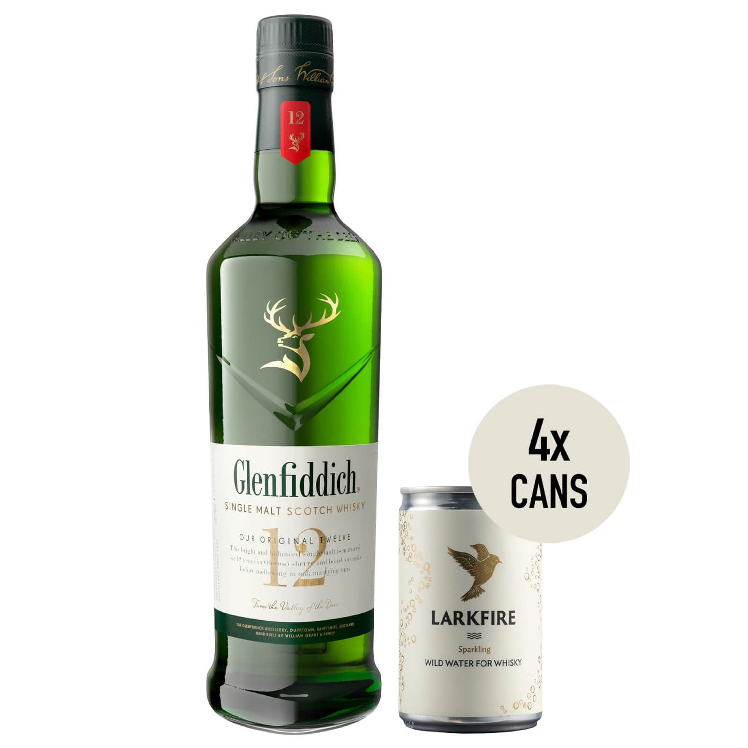 Glenfiddich 12 Year Old Highball Bundle with 4 x 150ml Larkfire Sparkling Water