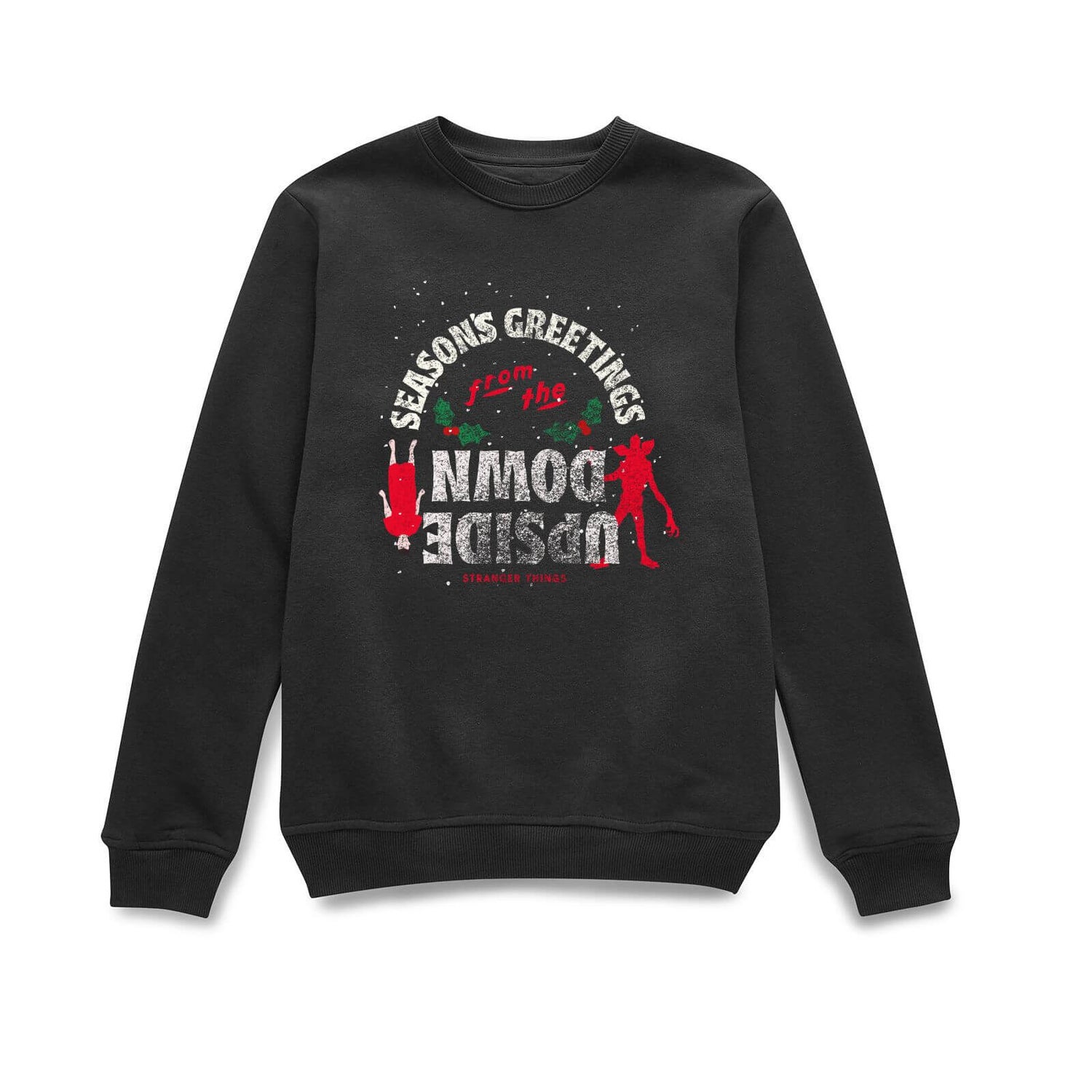 Stranger Things Seasons Greeting From Upside Down Weihnachtspullover – Schwarz