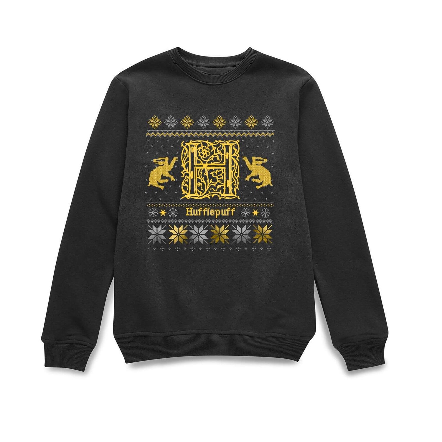 Harry Potter Hufflepuff Christmas Weihnachtspullover – Schwarz