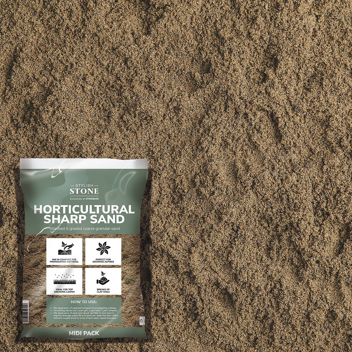 Stylish Stone Horticultural Sharp Sand Midi Bag 9kg Homebase