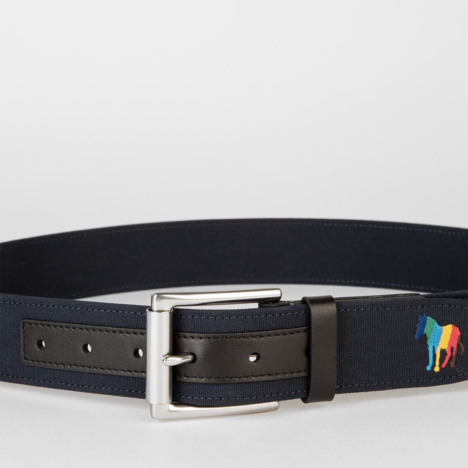 PS Paul Smith Zebra Leather-Trimmed Canvas Belt