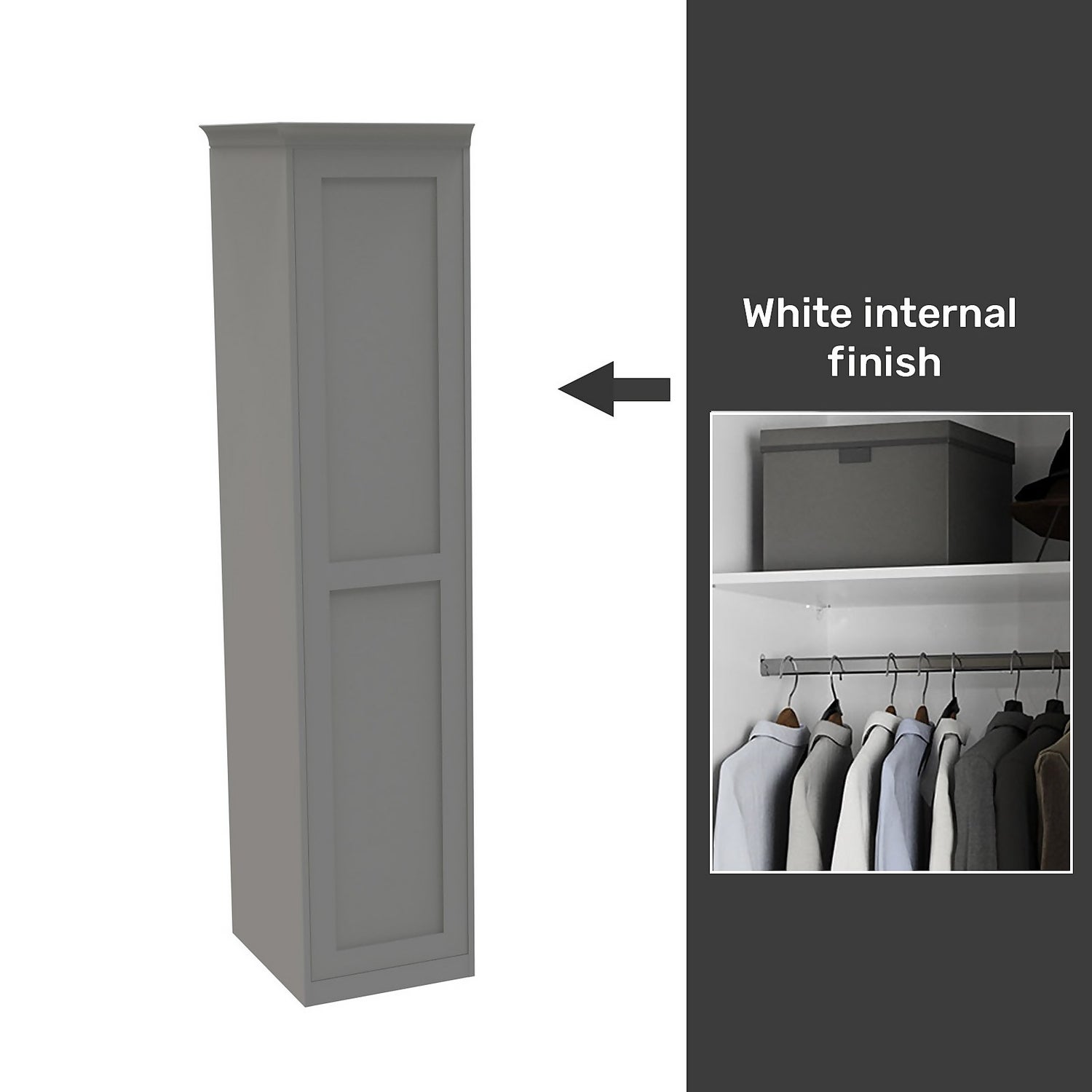 House Beautiful Realm Fitted Look Single Wardrobe White Carcass Grey Shaker Door W 551mm x H 2256mm