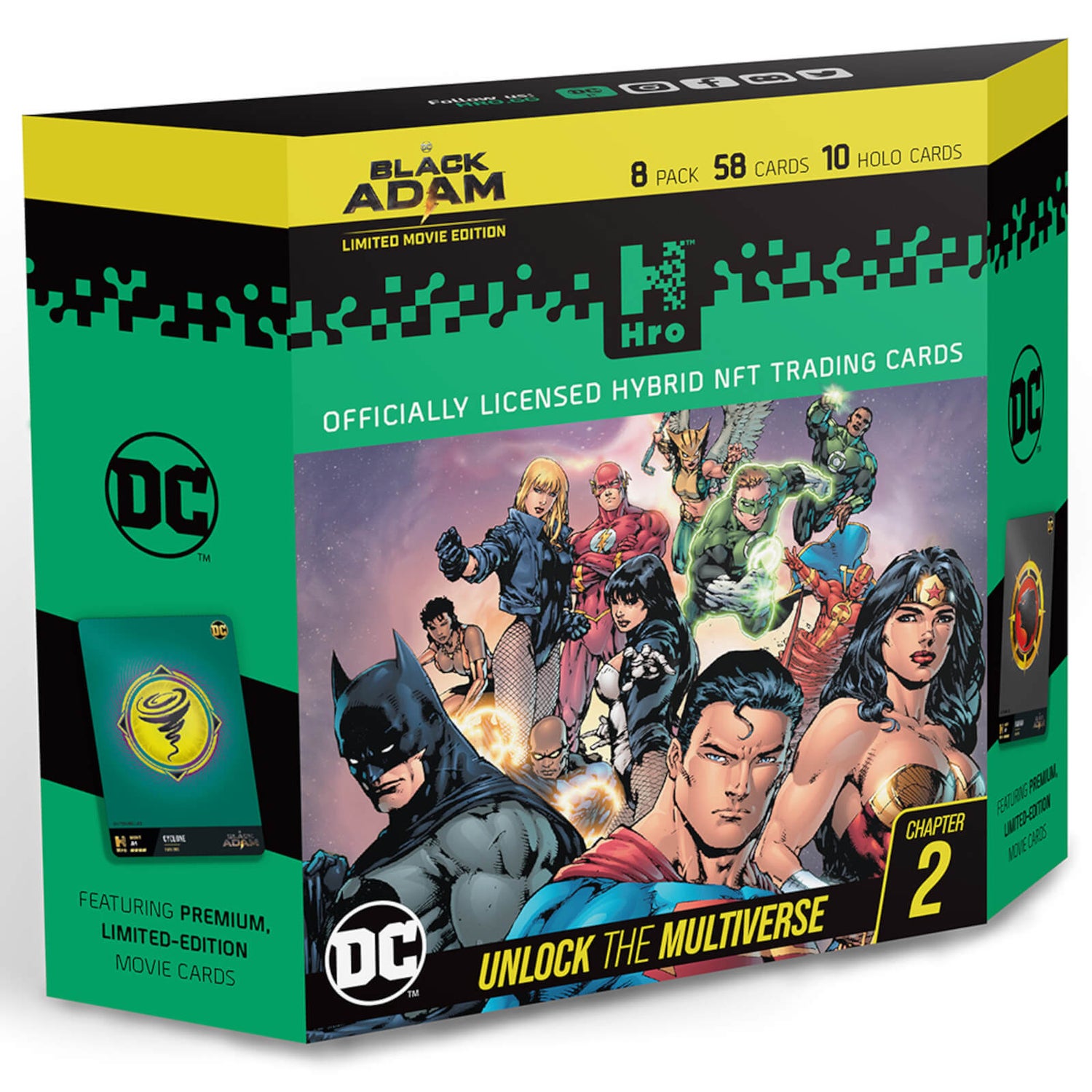 DC Unlock The Multiverse Black Adam 8-Pack Starter Pack – Hro Hybrid NFT Trading Cards, 58 Cards Starter Pack