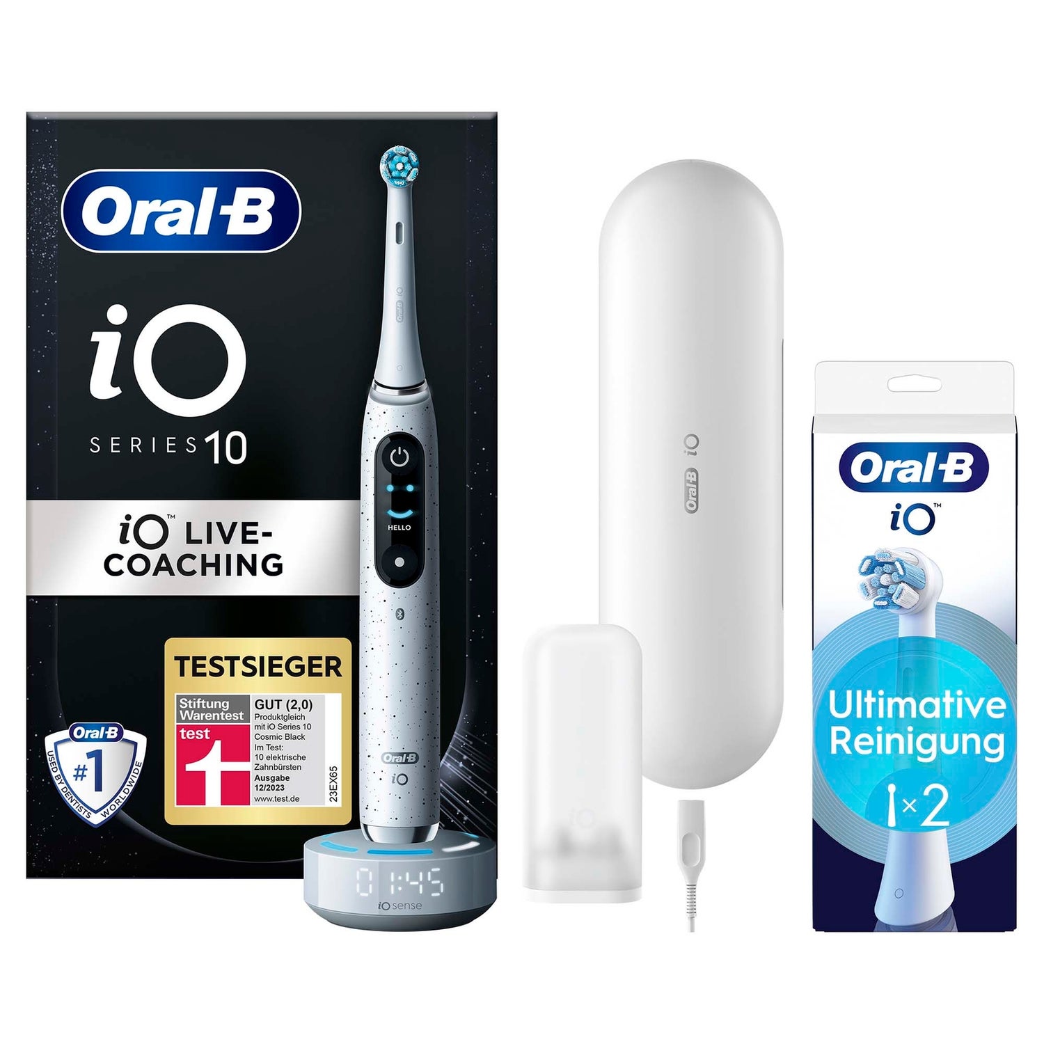 Oral-B iO Series 10 Elektrische Zahnbürste, Lade-Reiseetui, Stardust White