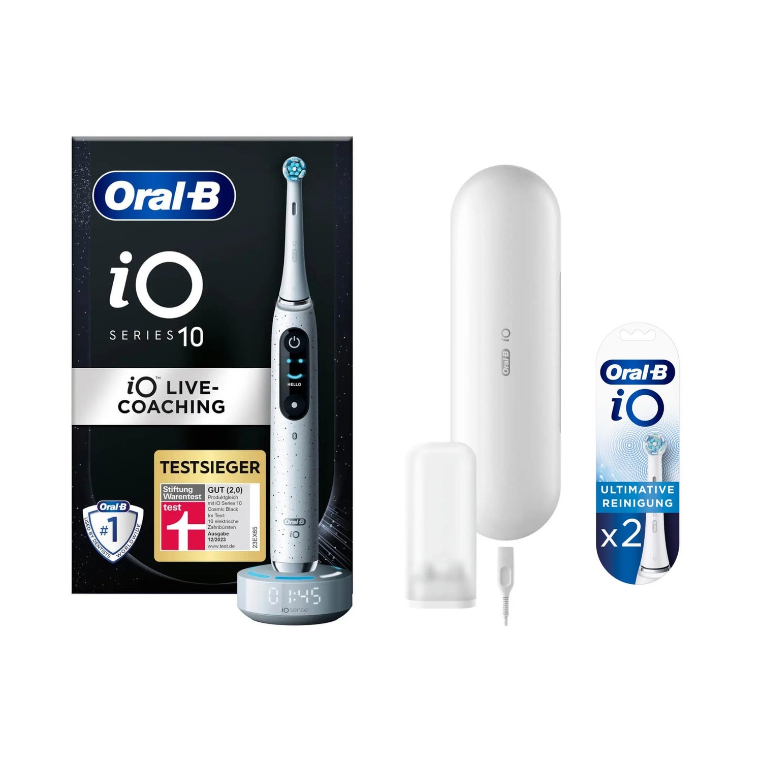 Oral-B iO Series 10 Elektrische Zahnbürste, Lade-Reiseetui, Stardust White