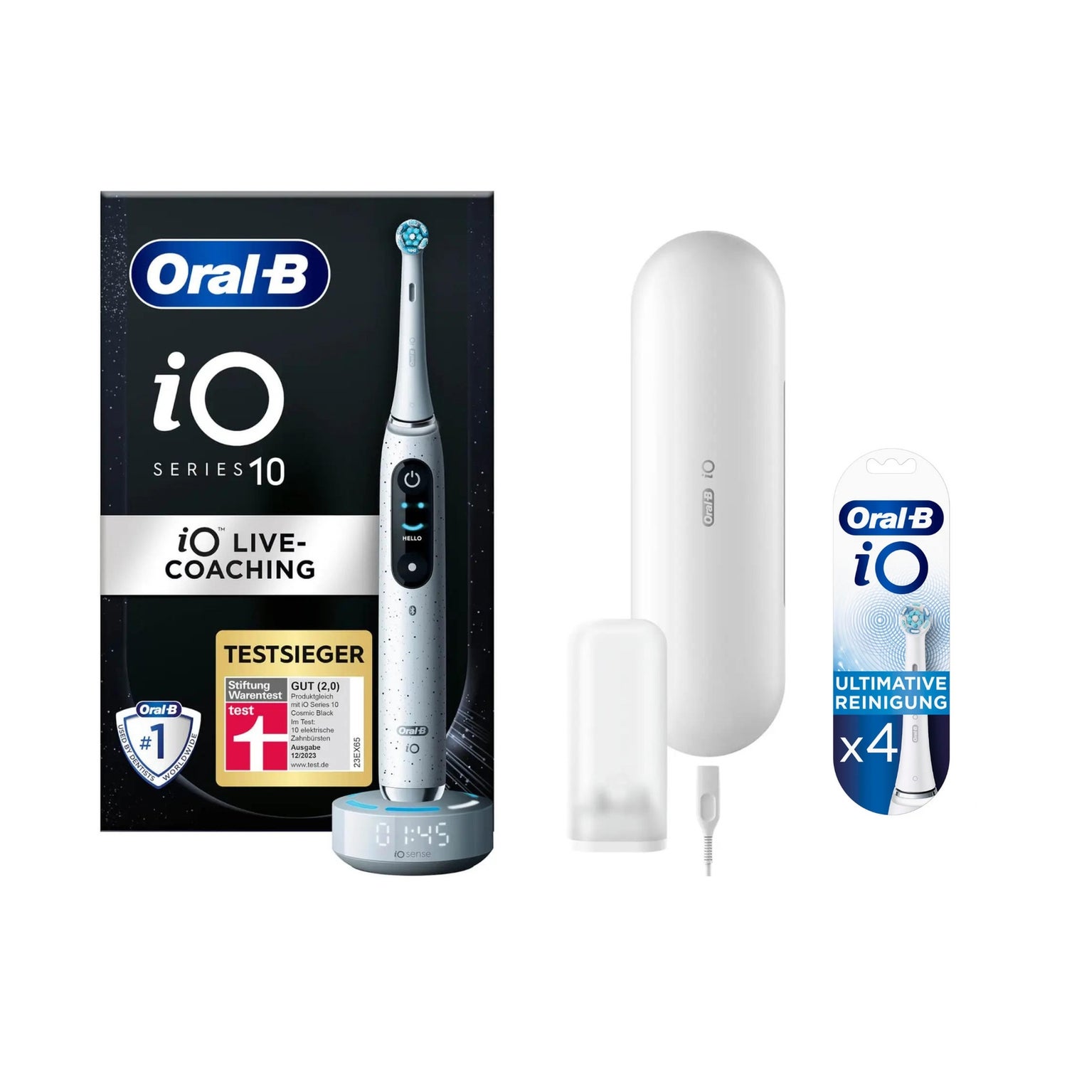 Oral-B iO Series 10 Elektrische Zahnbürste, Lade-Reiseetui, Stardust White