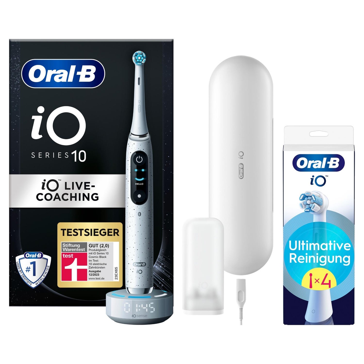 Oral-B iO Series 10 Elektrische Zahnbürste, Lade-Reiseetui, Stardust White