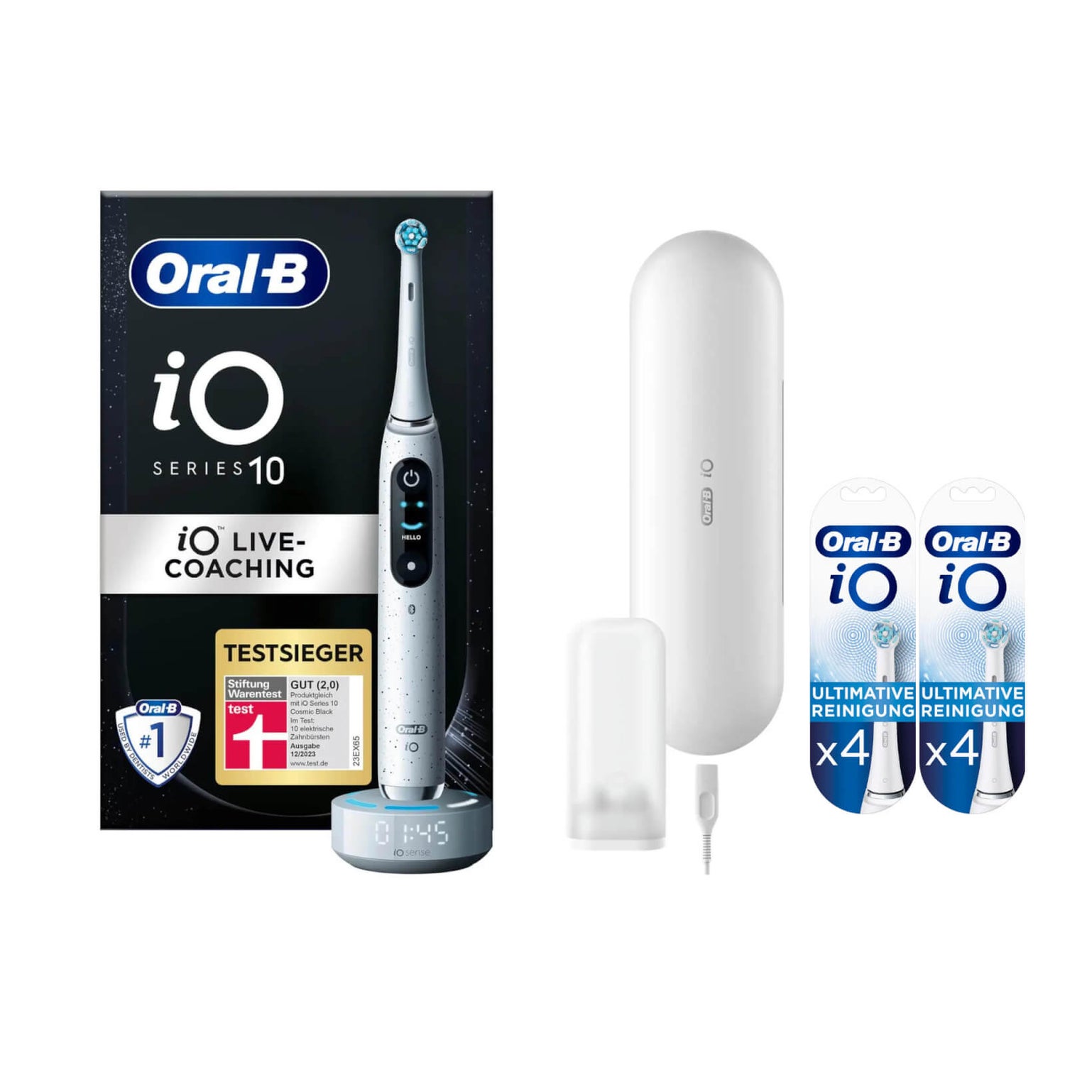 Oral-B iO Series 10 Elektrische Zahnbürste, Lade-Reiseetui, Stardust White
