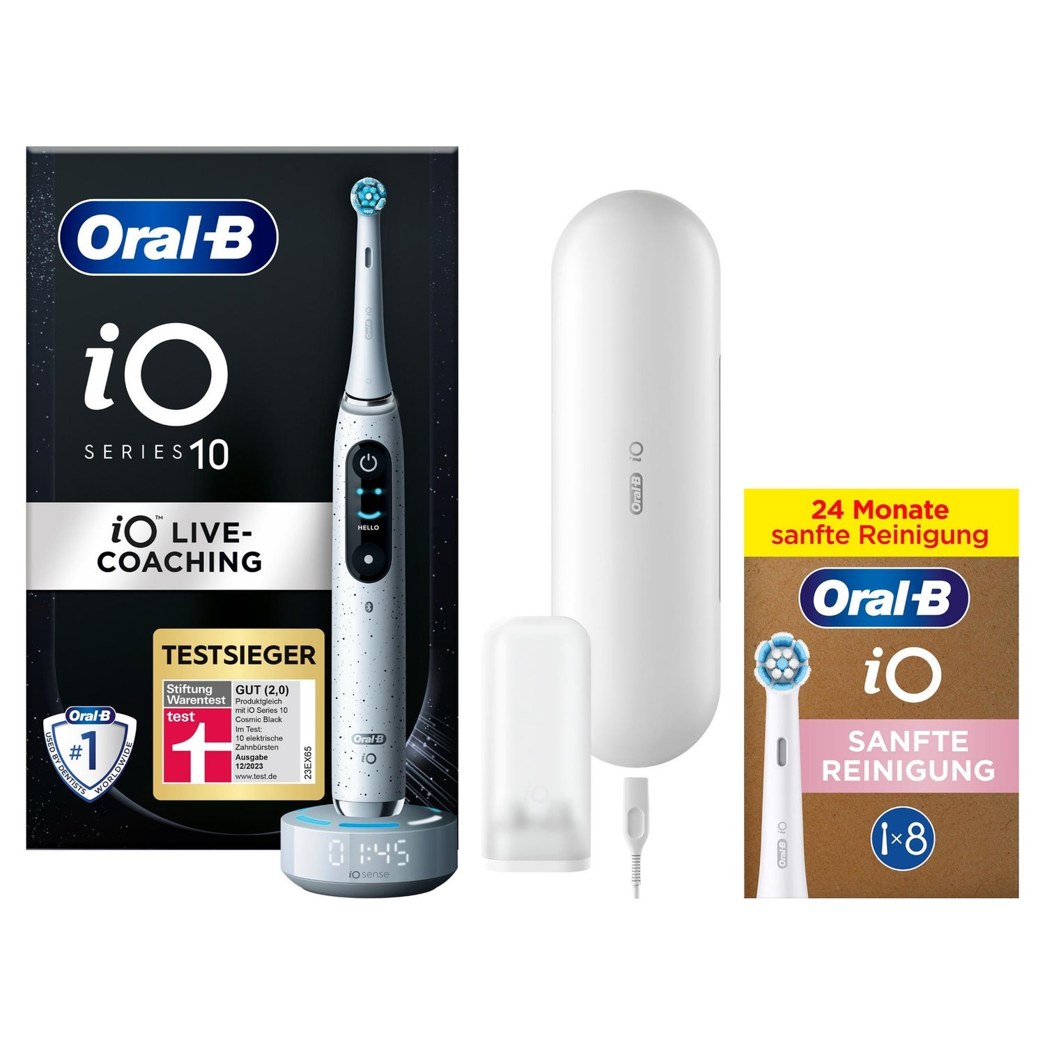 Oral-B iO Series 10 Elektrische Zahnbürste, Lade-Reiseetui, Stardust White