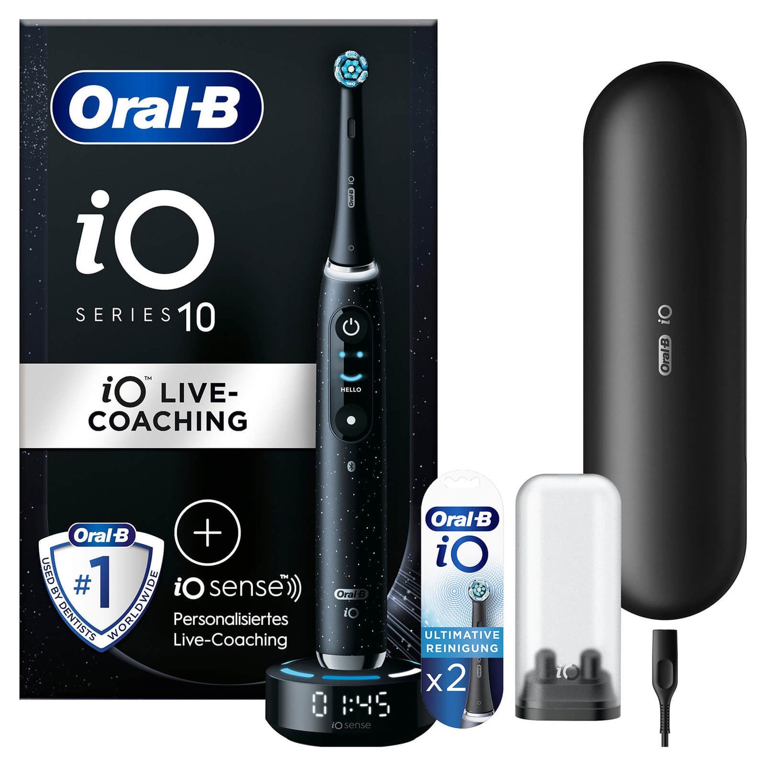 Oral-B iO Series 10 Elektrische Zahnbürste, Lade-Reiseetui, Cosmic Black
