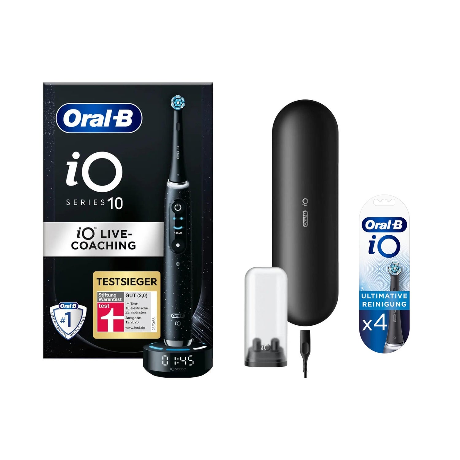 Oral-B iO Series 10 Elektrische Zahnbürste, Lade-Reiseetui, Cosmic Black