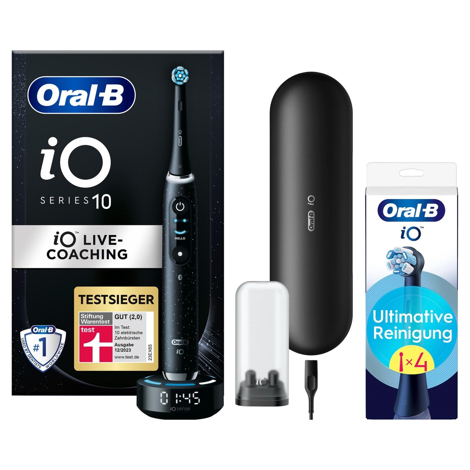 Oral-B iO Series 10 Elektrische Zahnbürste, Lade-Reiseetui, Cosmic Black