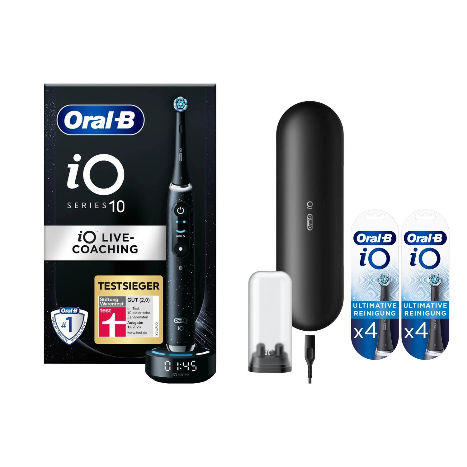 Oral-B iO Series 10 Elektrische Zahnbürste, Lade-Reiseetui, Cosmic Black