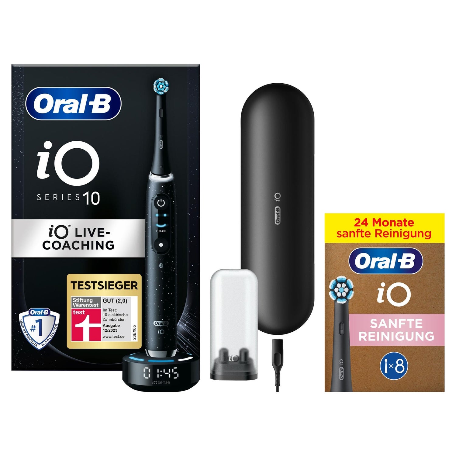 Oral-B iO Series 10 Elektrische Zahnbürste, Lade-Reiseetui, Cosmic Black