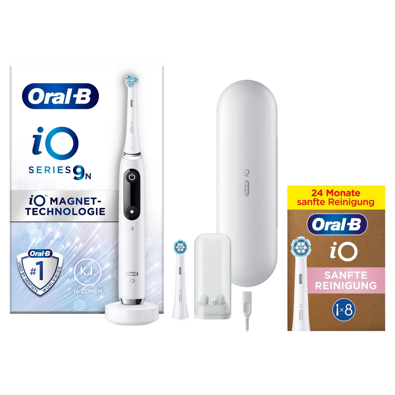Oral-B iO Series 9 Elektrische Zahnbürste, Lade-Reiseetui, White Alabaster