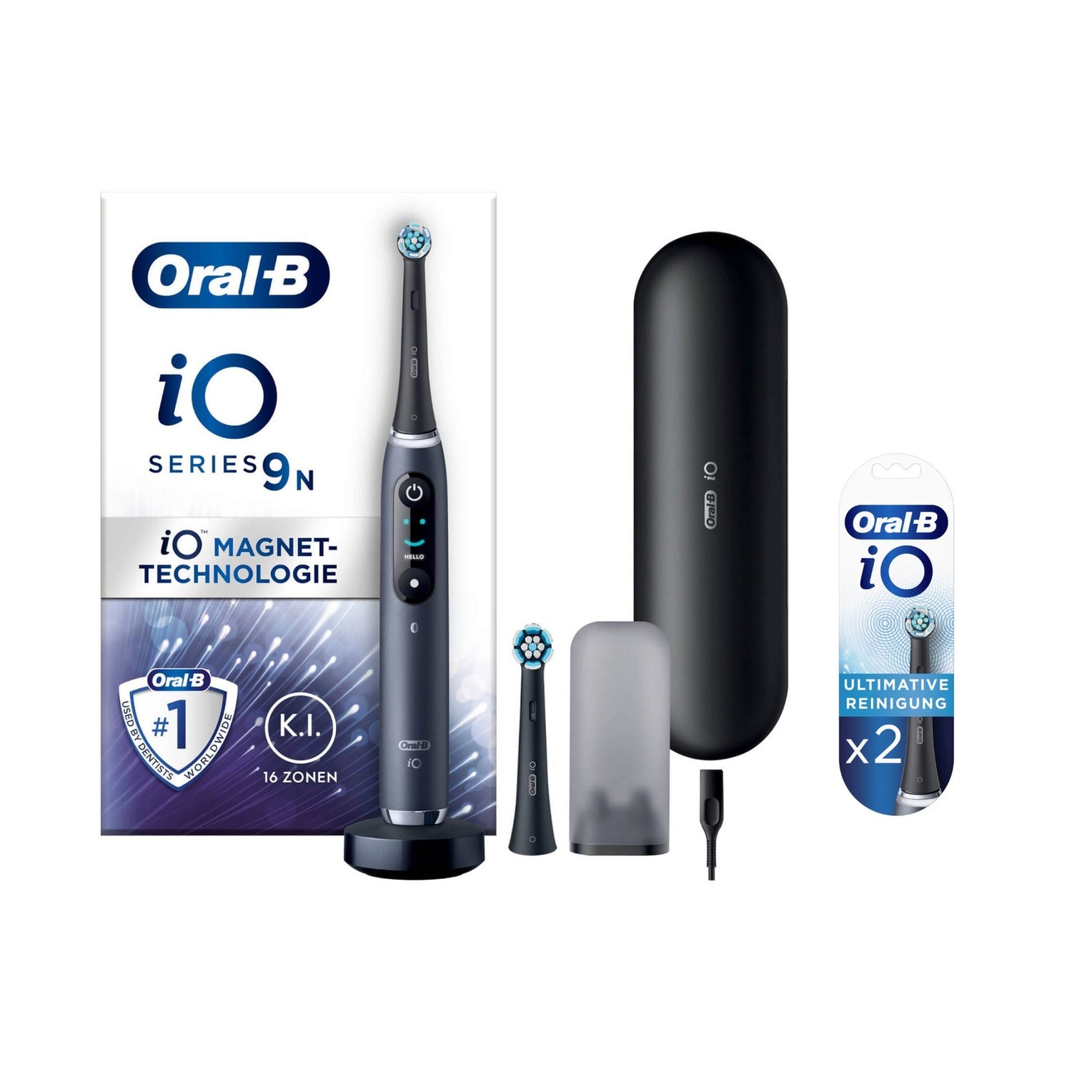 Oral-B iO Series 9 Elektrische Zahnbürste, Lade-Reiseetui, Black Onyx