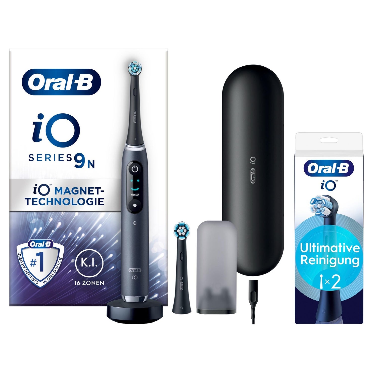 Oral-B iO Series 9 Elektrische Zahnbürste, Lade-Reiseetui, Black Onyx