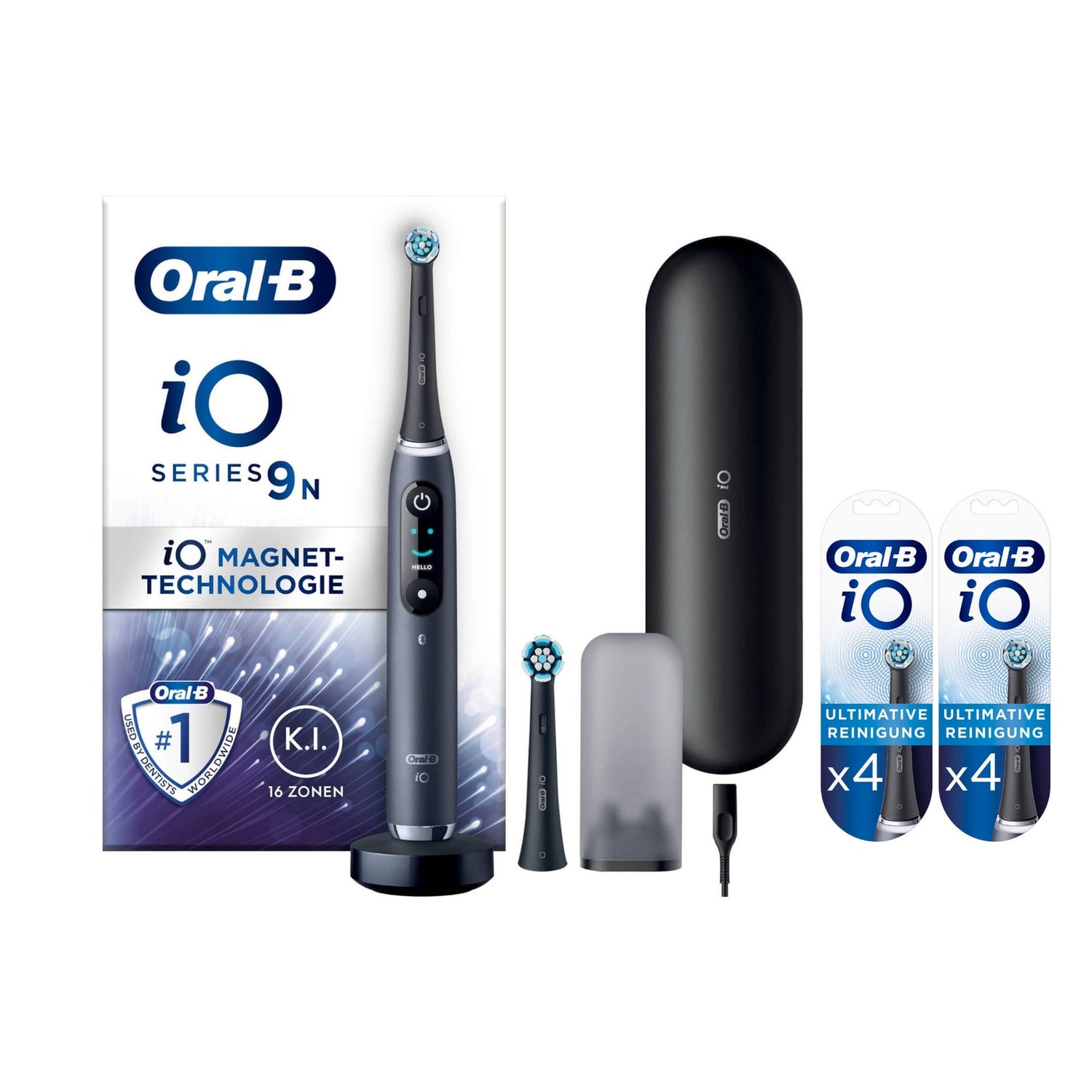Oral-B iO Series 9 Elektrische Zahnbürste, Lade-Reiseetui, Black Onyx