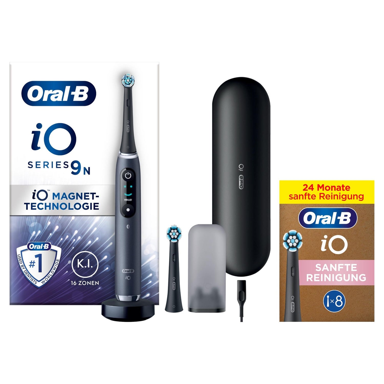 Oral-B iO Series 9 Elektrische Zahnbürste, Lade-Reiseetui, Black Onyx