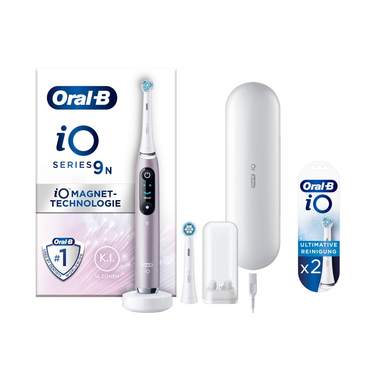 Oral-B iO Series 9 Elektrische Zahnbürste, Lade-Reiseetui, Rose Quartz