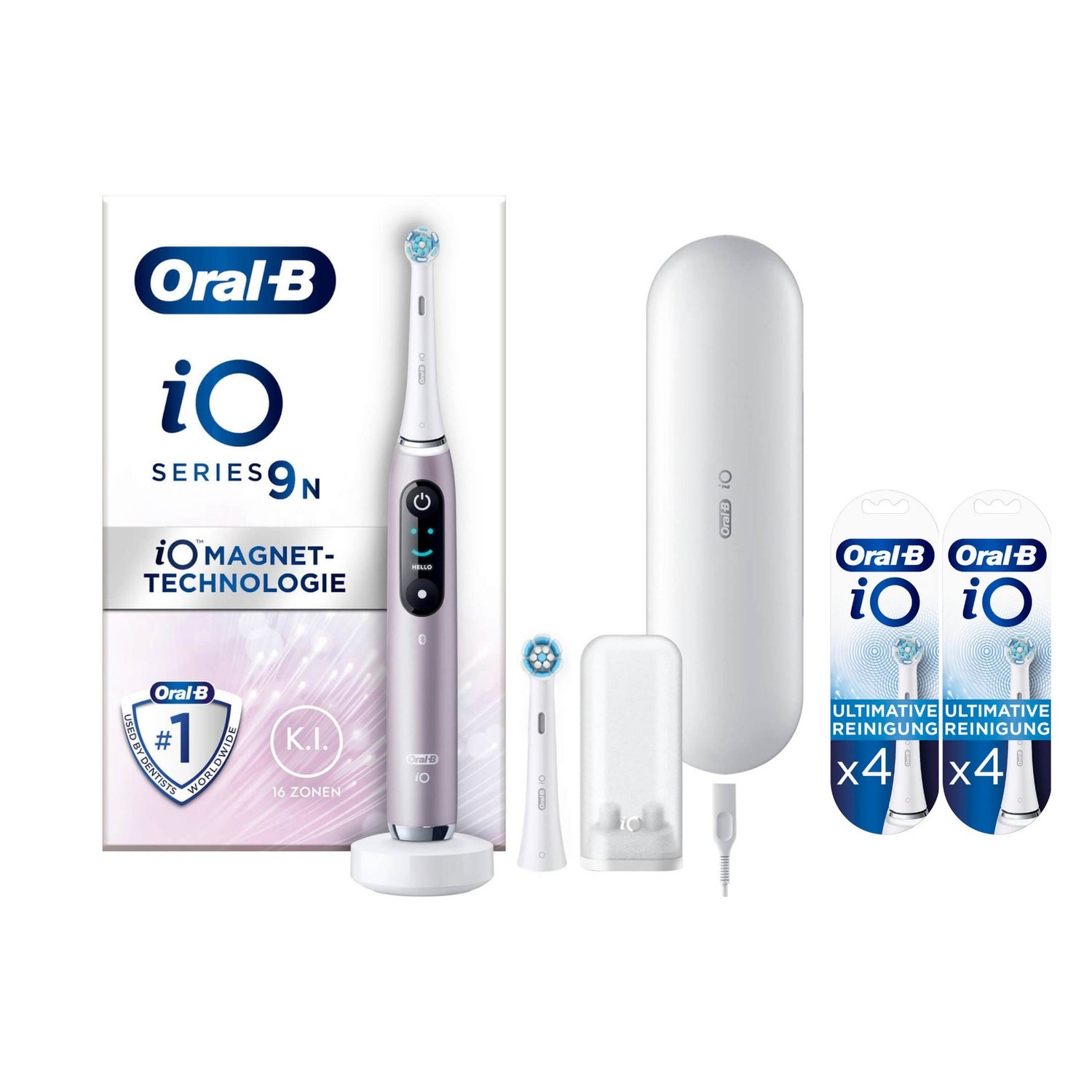 Oral-B iO Series 9 Elektrische Zahnbürste, Lade-Reiseetui, Rose Quartz