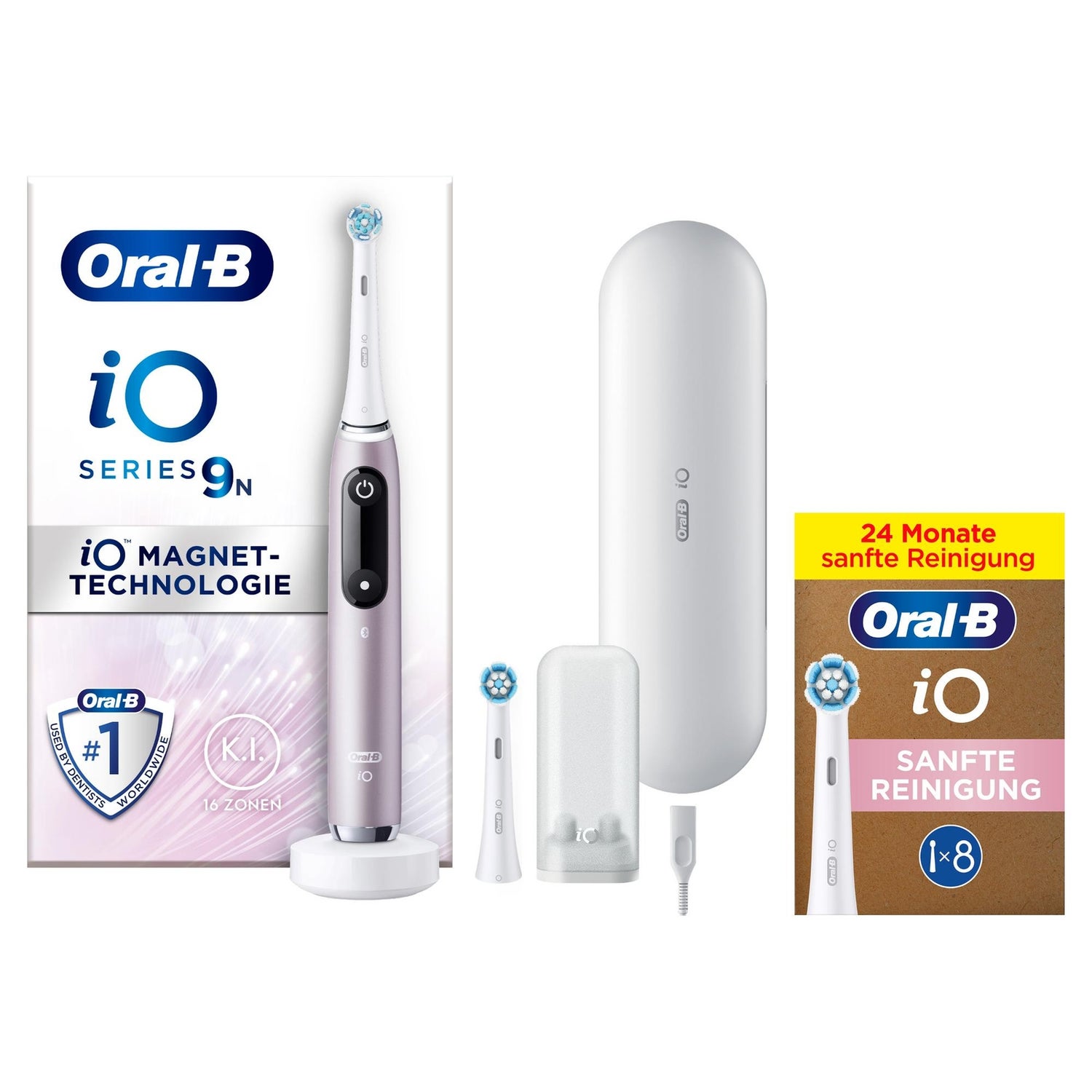 Oral-B iO Series 9 Elektrische Zahnbürste, Lade-Reiseetui, Rose Quartz