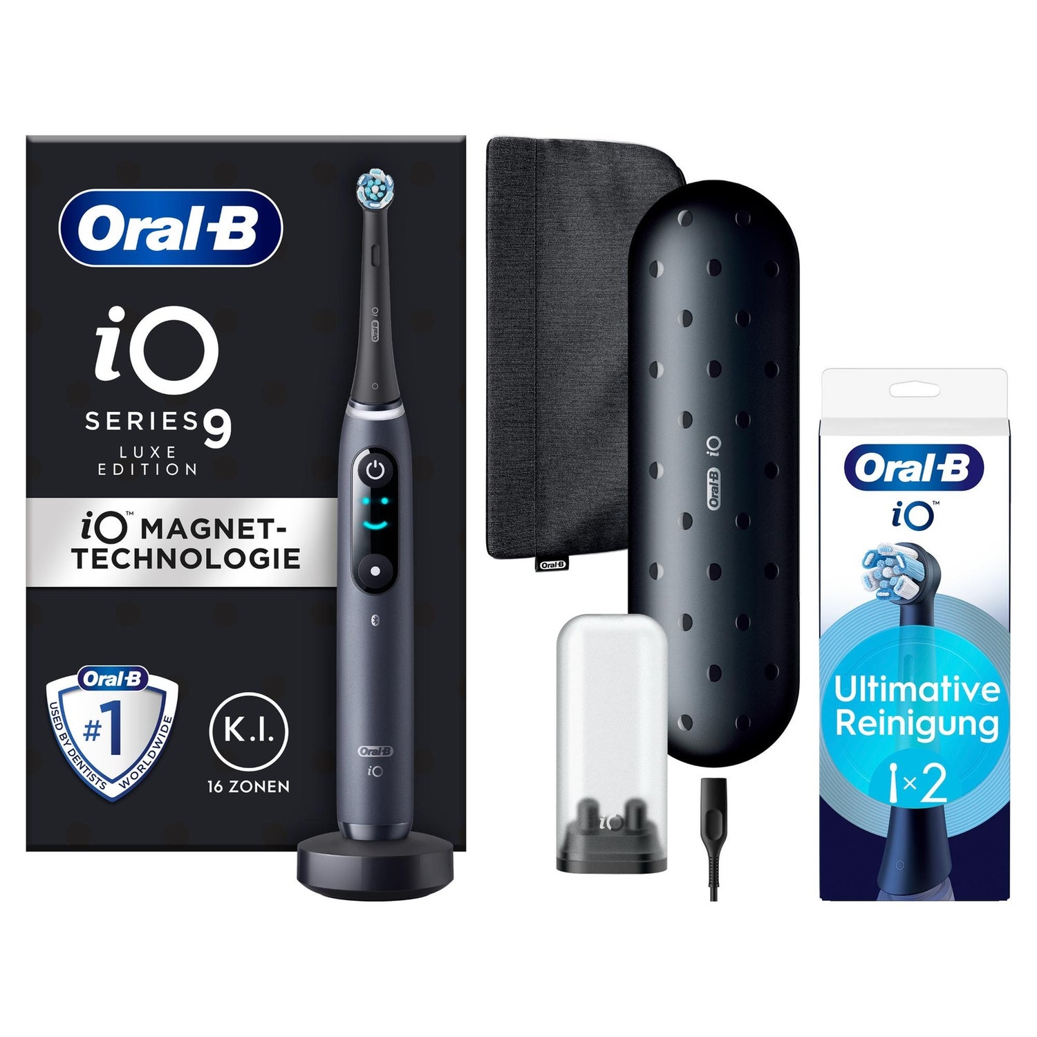 Oral-B iO Series 9 Luxe Edition Elektrische Zahnbürste, Lade-Reiseetui, Black Onyx