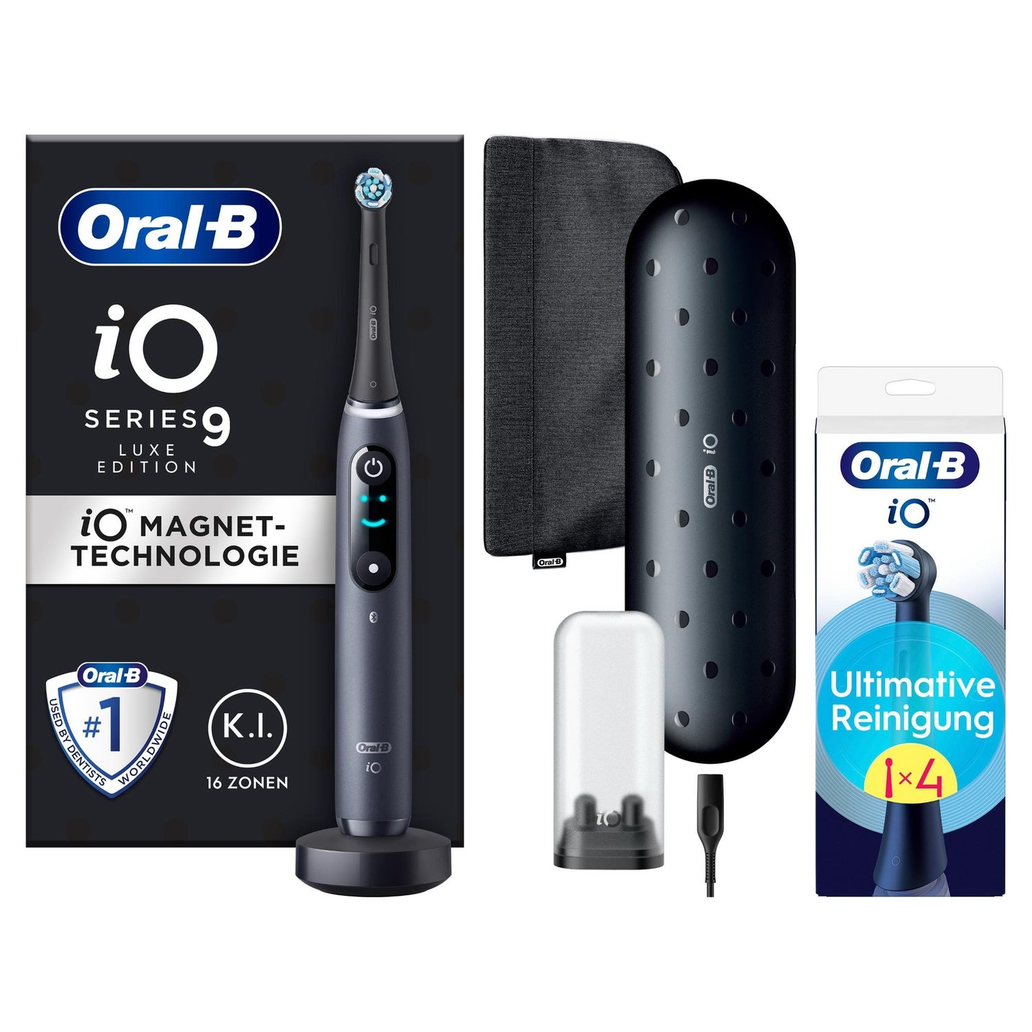 Oral-B iO Series 9 Luxe Edition Elektrische Zahnbürste, Lade-Reiseetui, Black Onyx