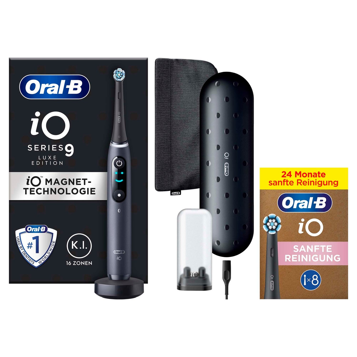 Oral-B iO Series 9 Luxe Edition Elektrische Zahnbürste, Lade-Reiseetui, Black Onyx