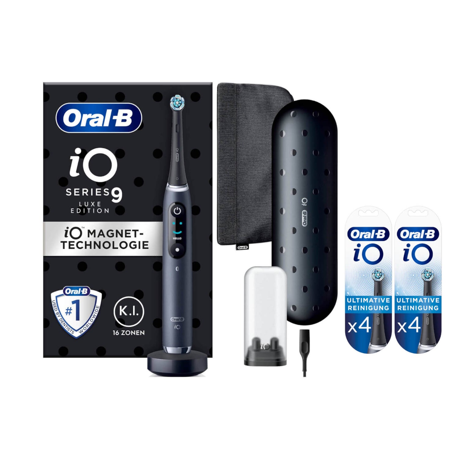 Oral-B iO Series 9 Luxe Edition Elektrische Zahnbürste, Lade-Reiseetui, Black Onyx