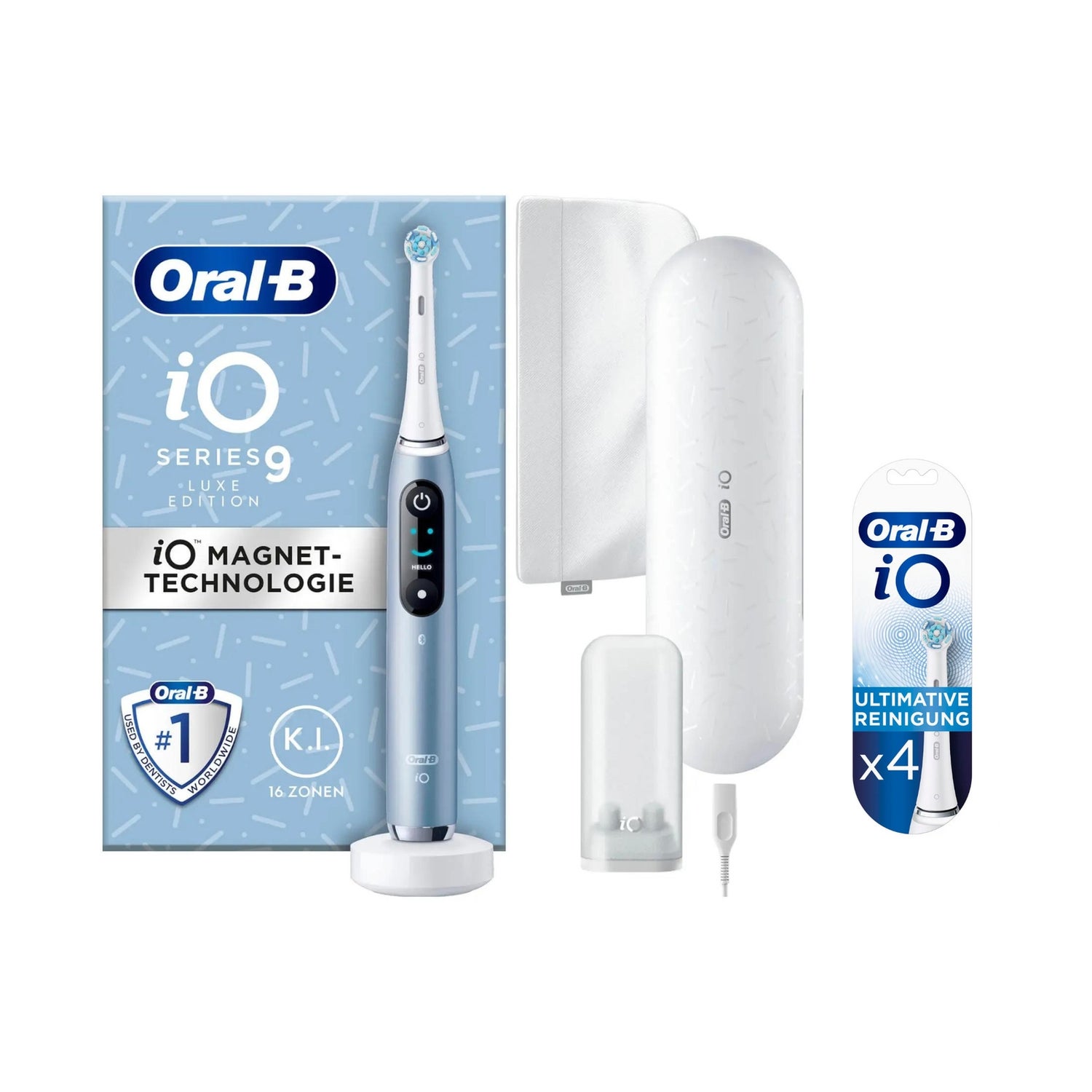 Oral-B iO Series 9 Luxe Edition Elektrische Zahnbürste, Lade-Reiseetui, Aqua Marine