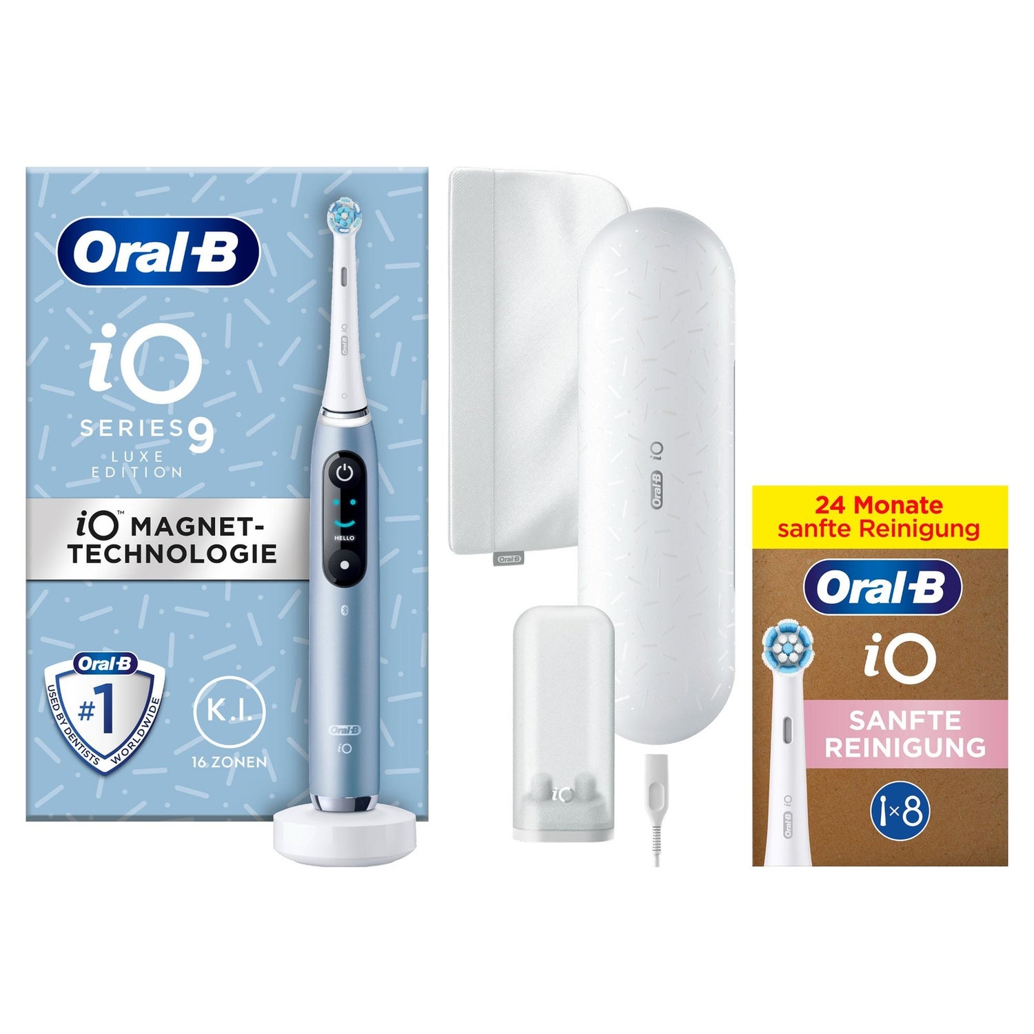 Oral-B iO Series 9 Luxe Edition Elektrische Zahnbürste, Lade-Reiseetui, Aqua Marine