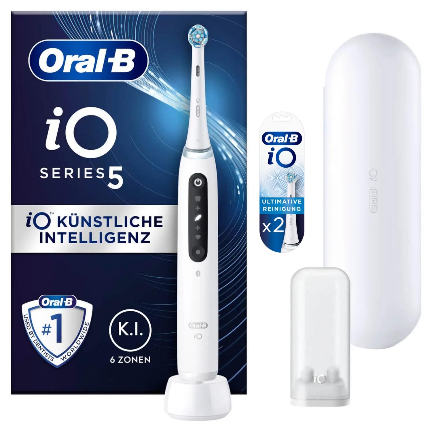 Oral-B iO Series 5 Elektrische Zahnbürste, Reiseetui, Quite White