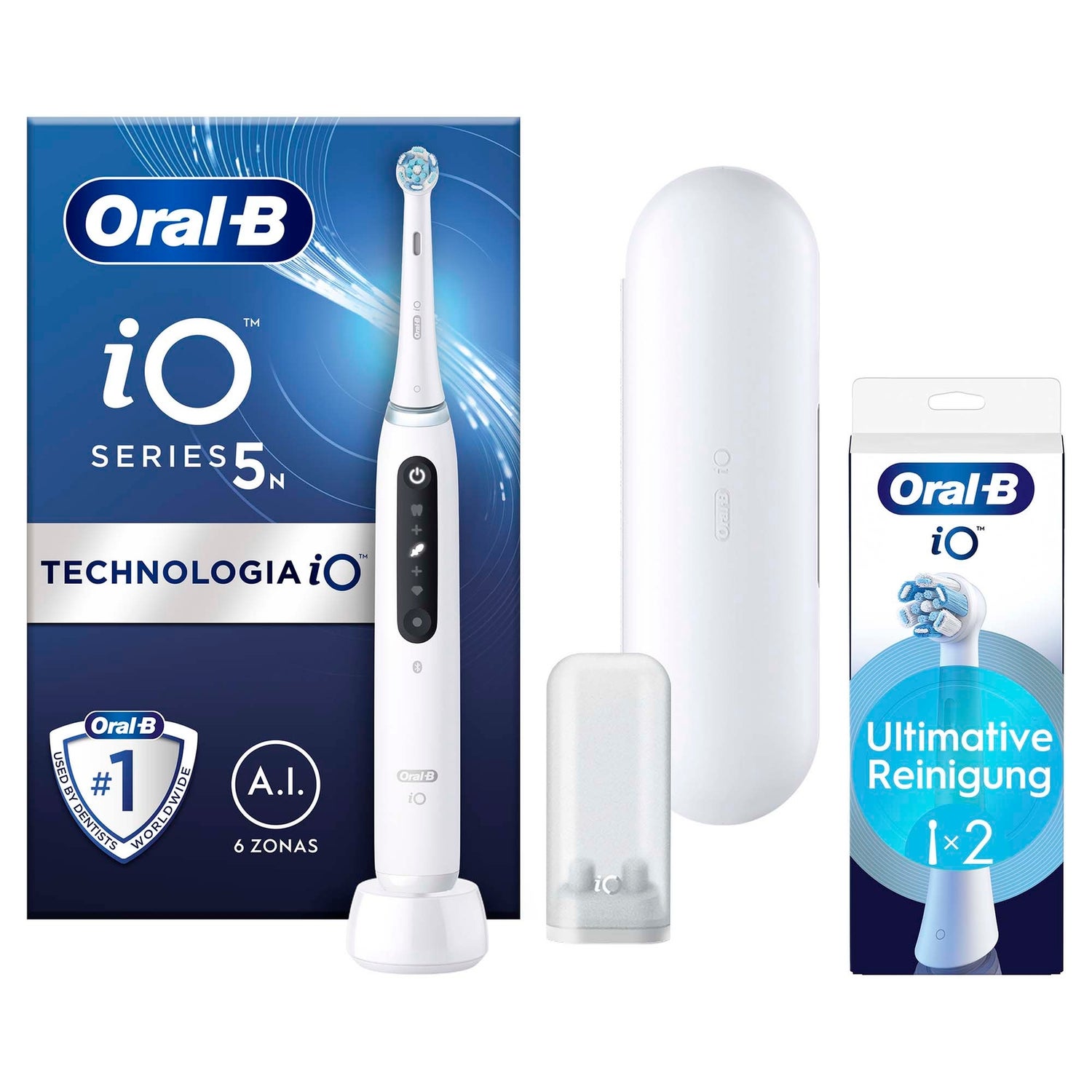 Oral-B iO Series 5 Elektrische Zahnbürste, Reiseetui, Quite White